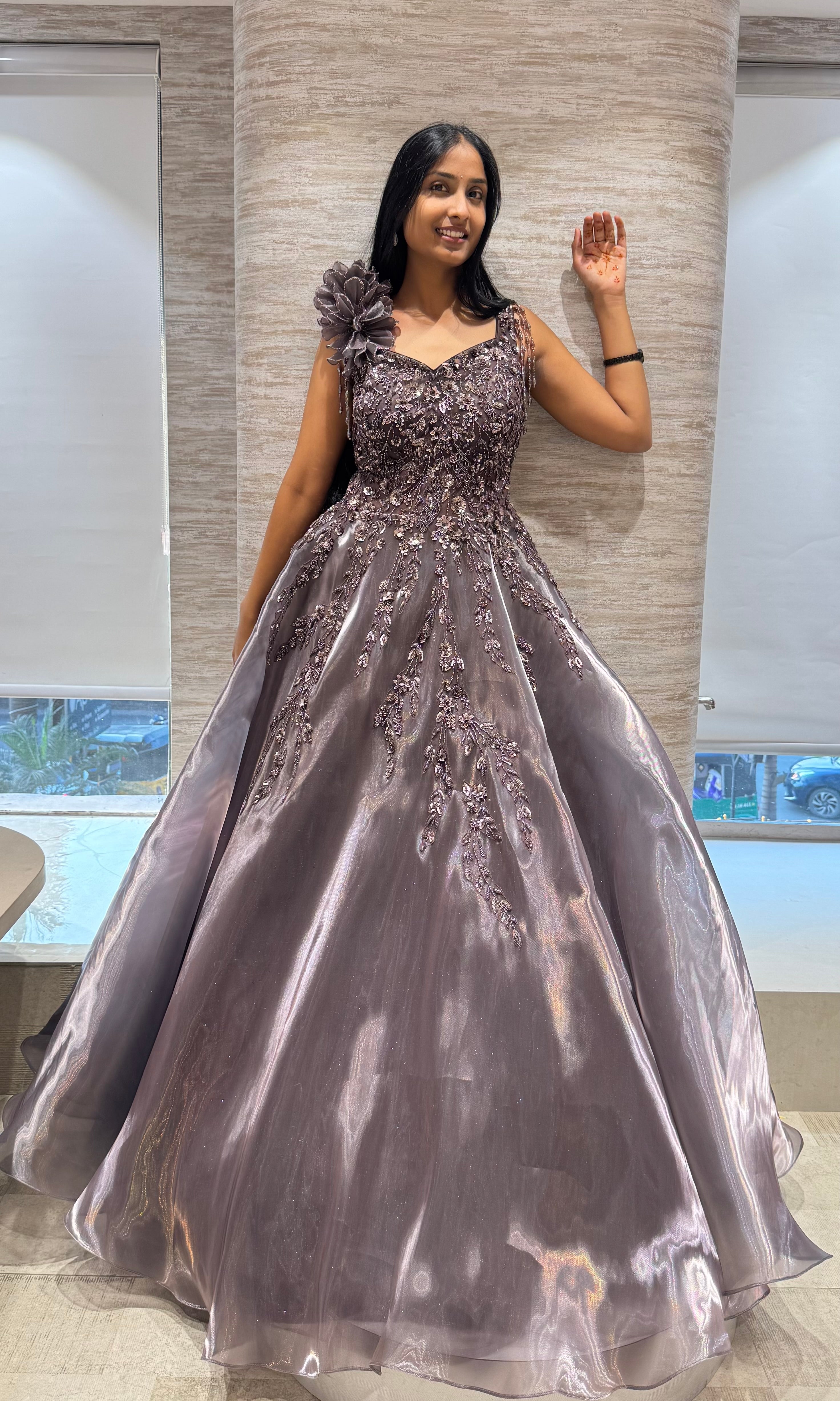 Purple FLORAL Embellished Gown