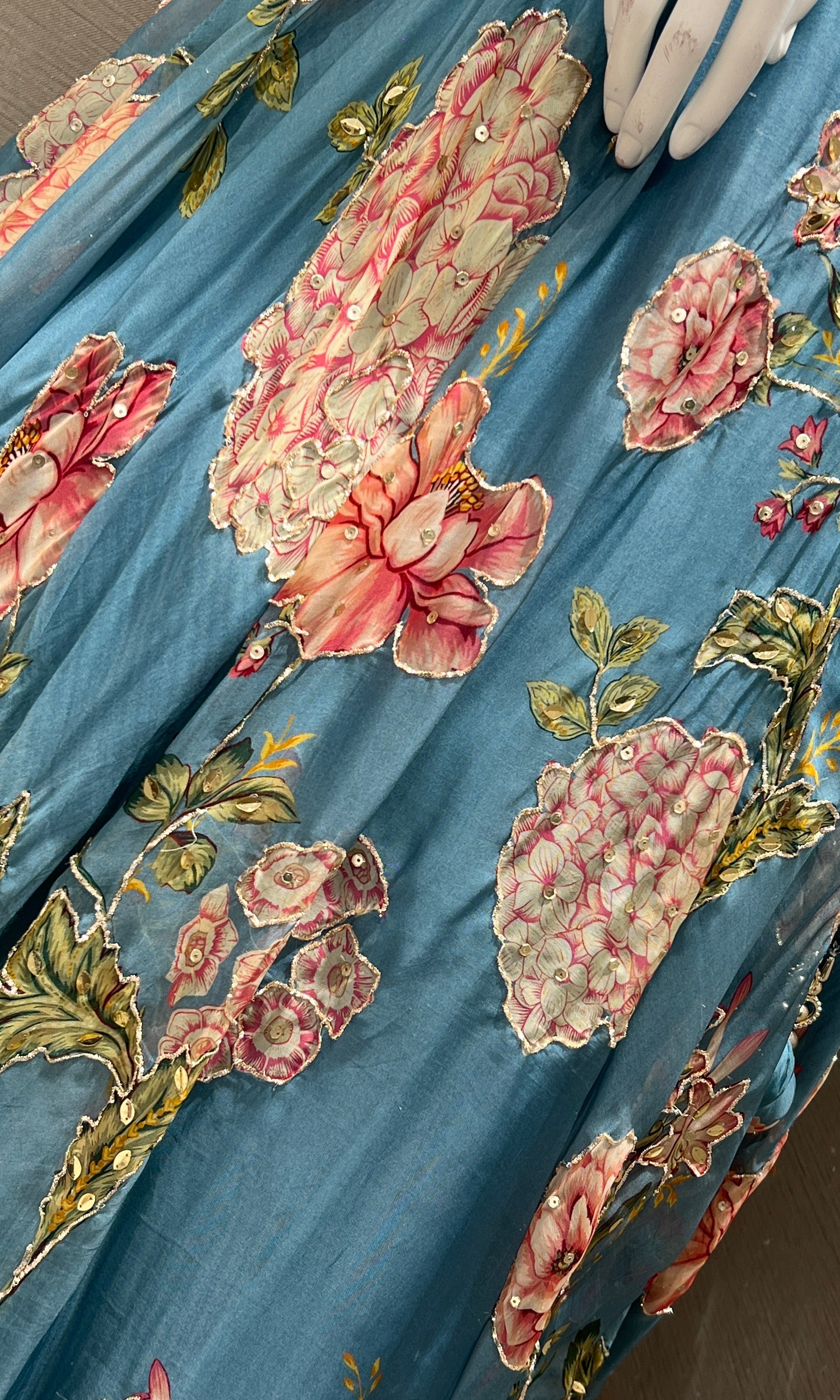 Light Blue Floral Embroidered Lehenga