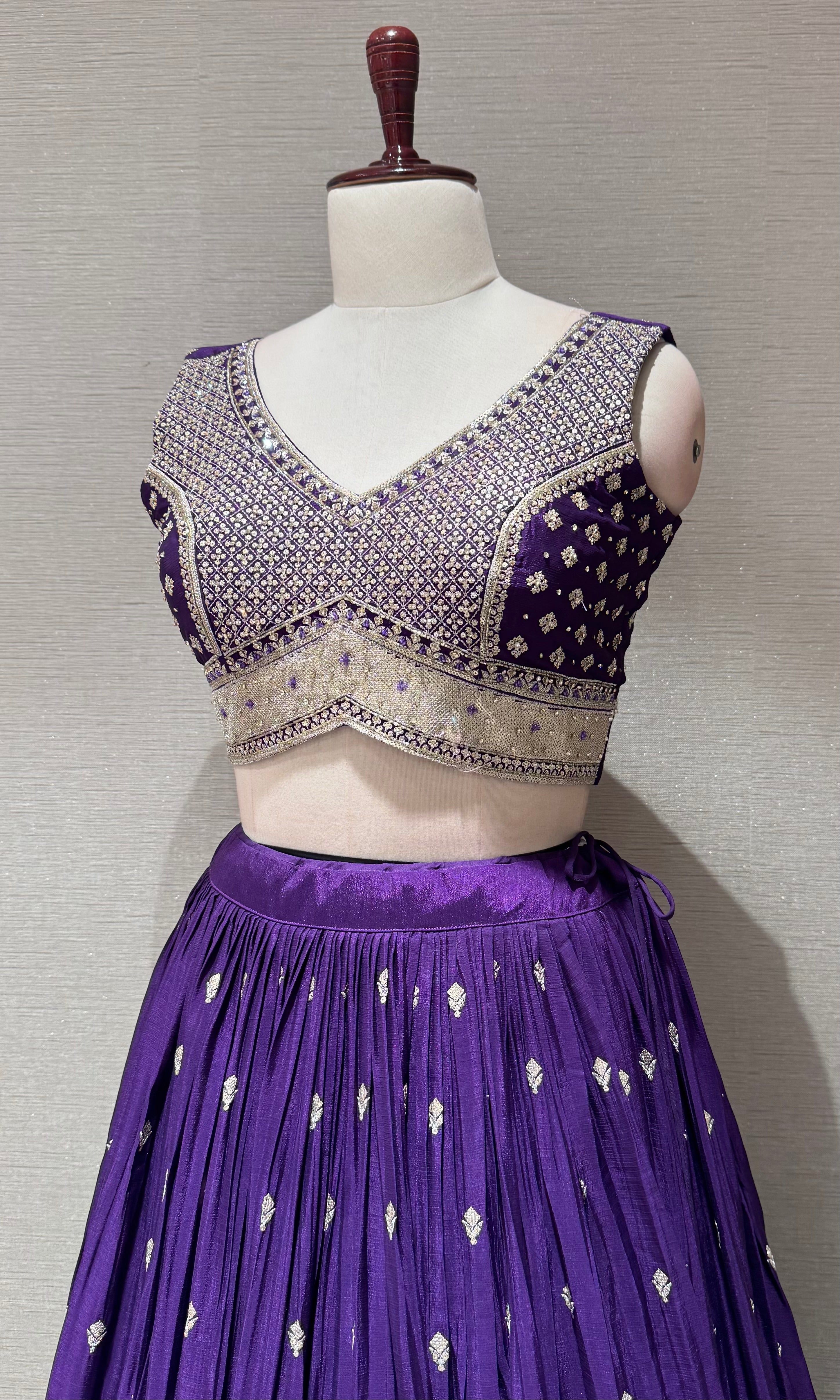 Purple Silver Embellished Lehenga