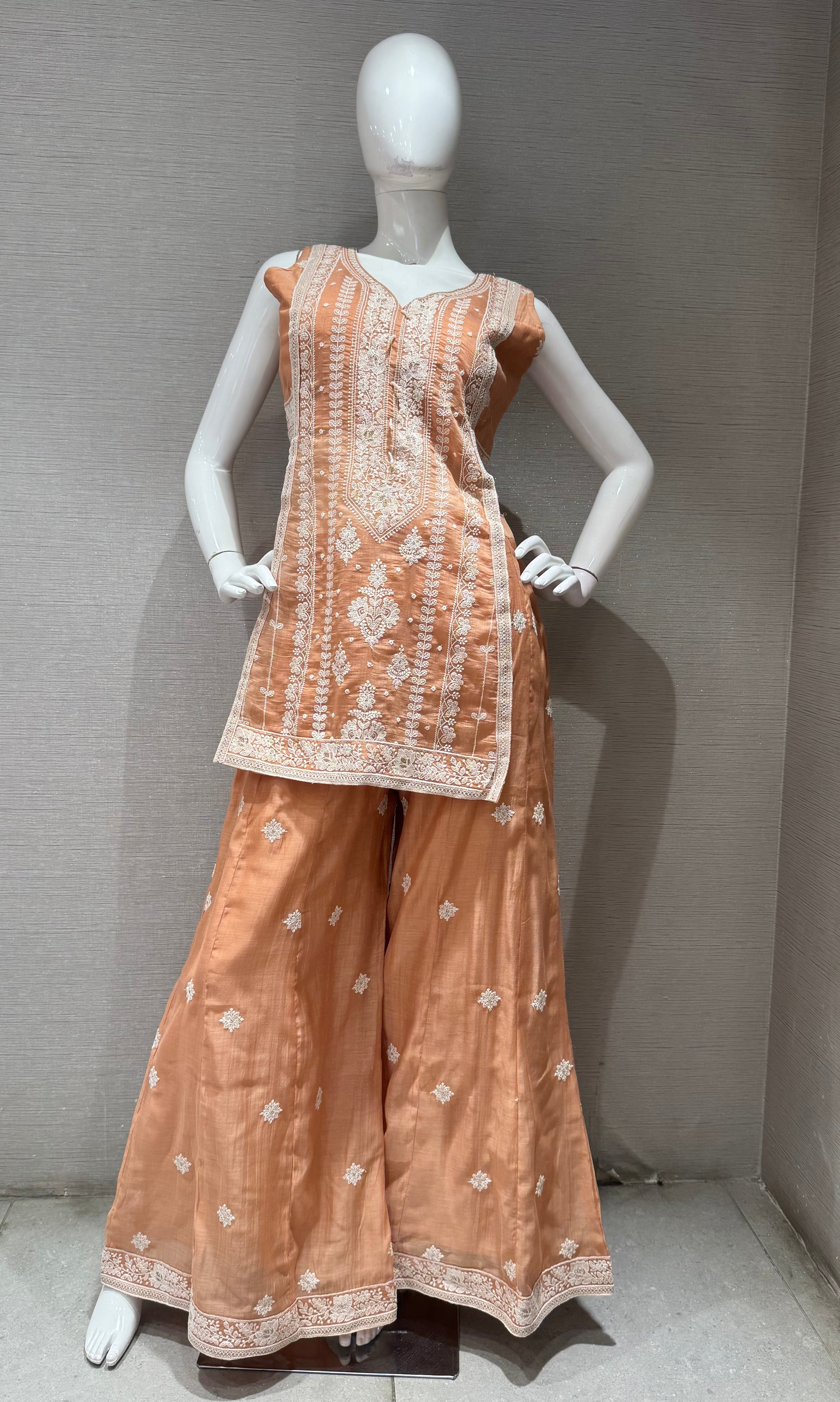 Dusty Peach Embroidered Ethnic Palazzoo Set