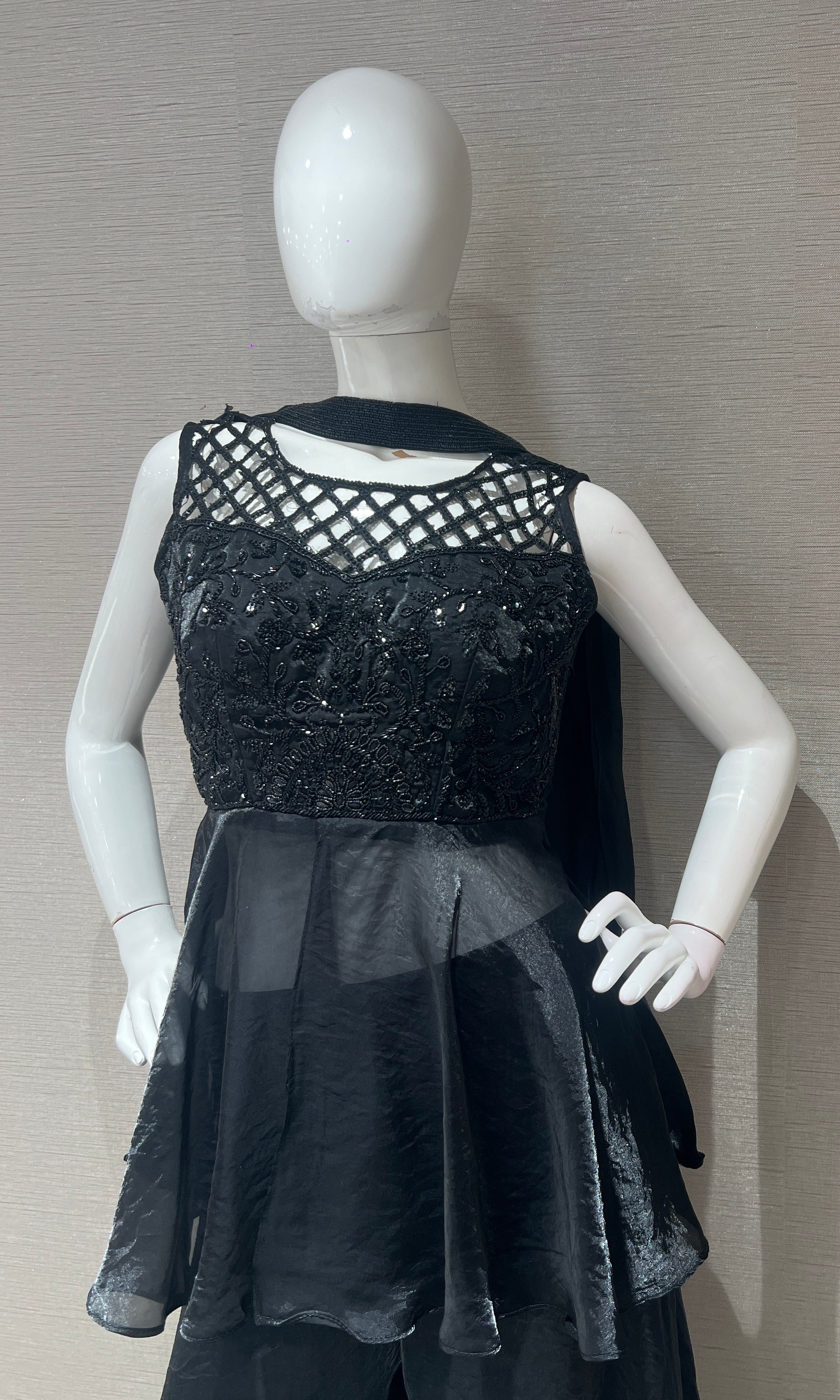 Black Embroidered Peplum palazzo set