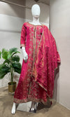 Pink Gold Embroidery Front-Slit Anarkali Set