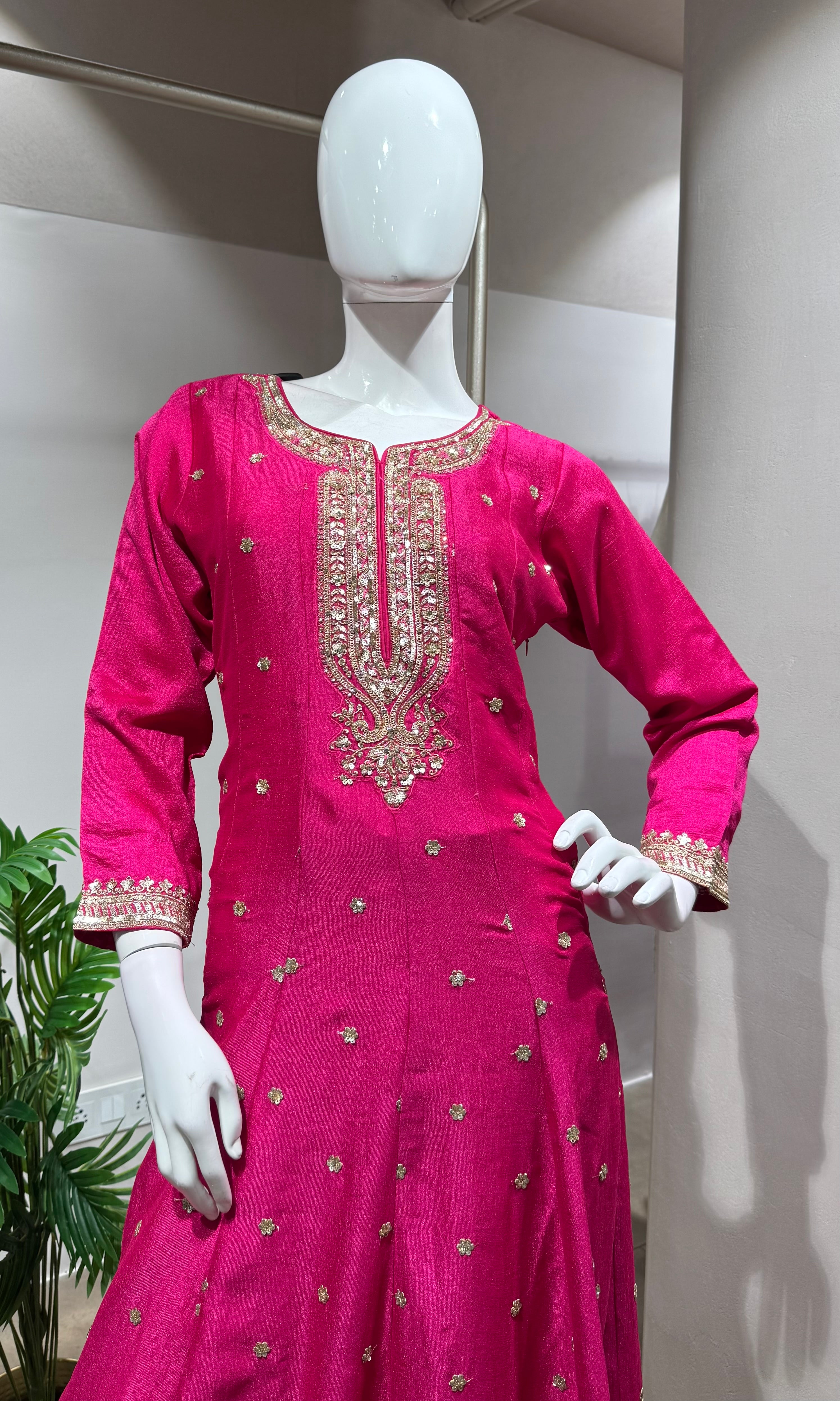 Pink Silk Embroidered Anarkali Set