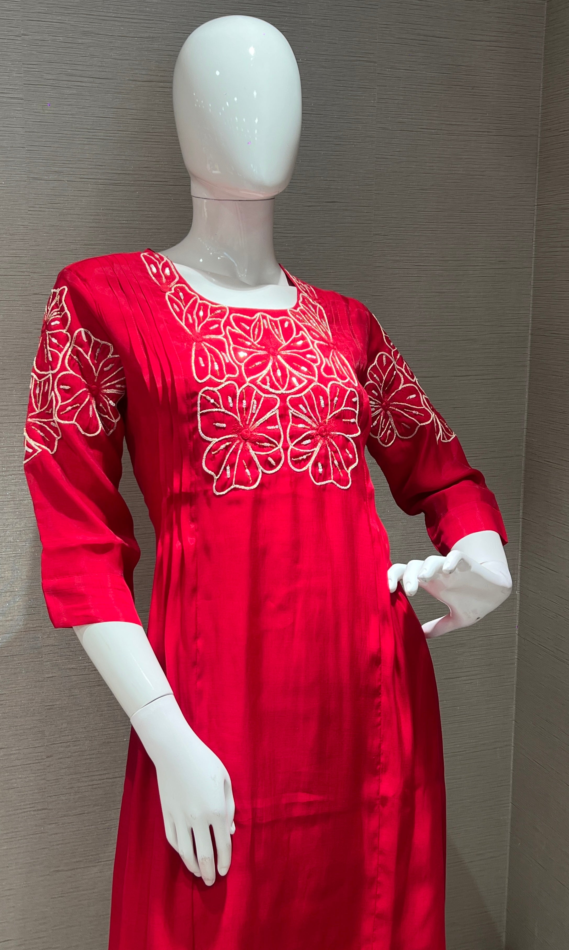 Rani pink FLORAL MUL CHANDERI kurta set