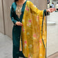 Emerald green with yellow organza dupatta kurta set