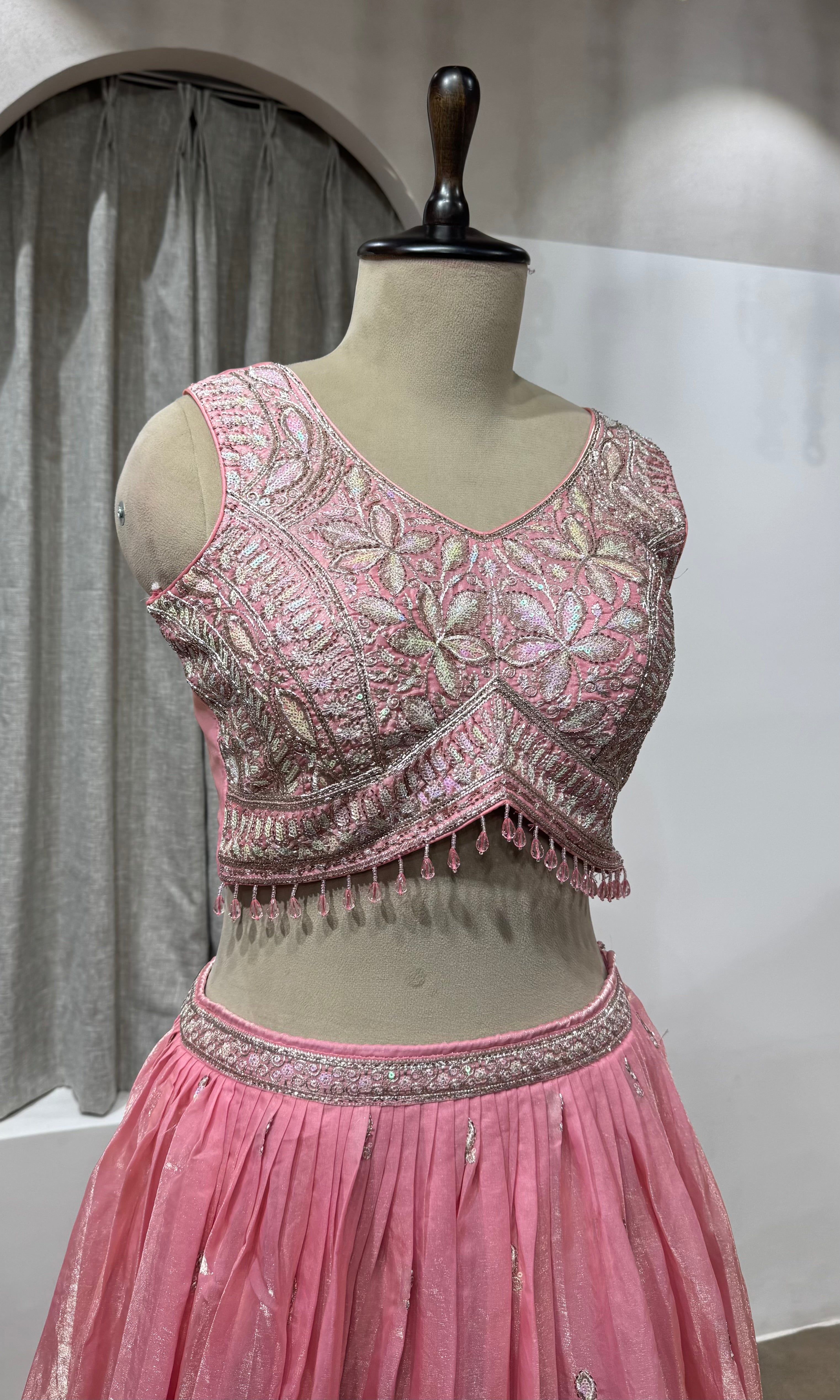 Baby Pink Sequins Embroidered Lehenga Choli