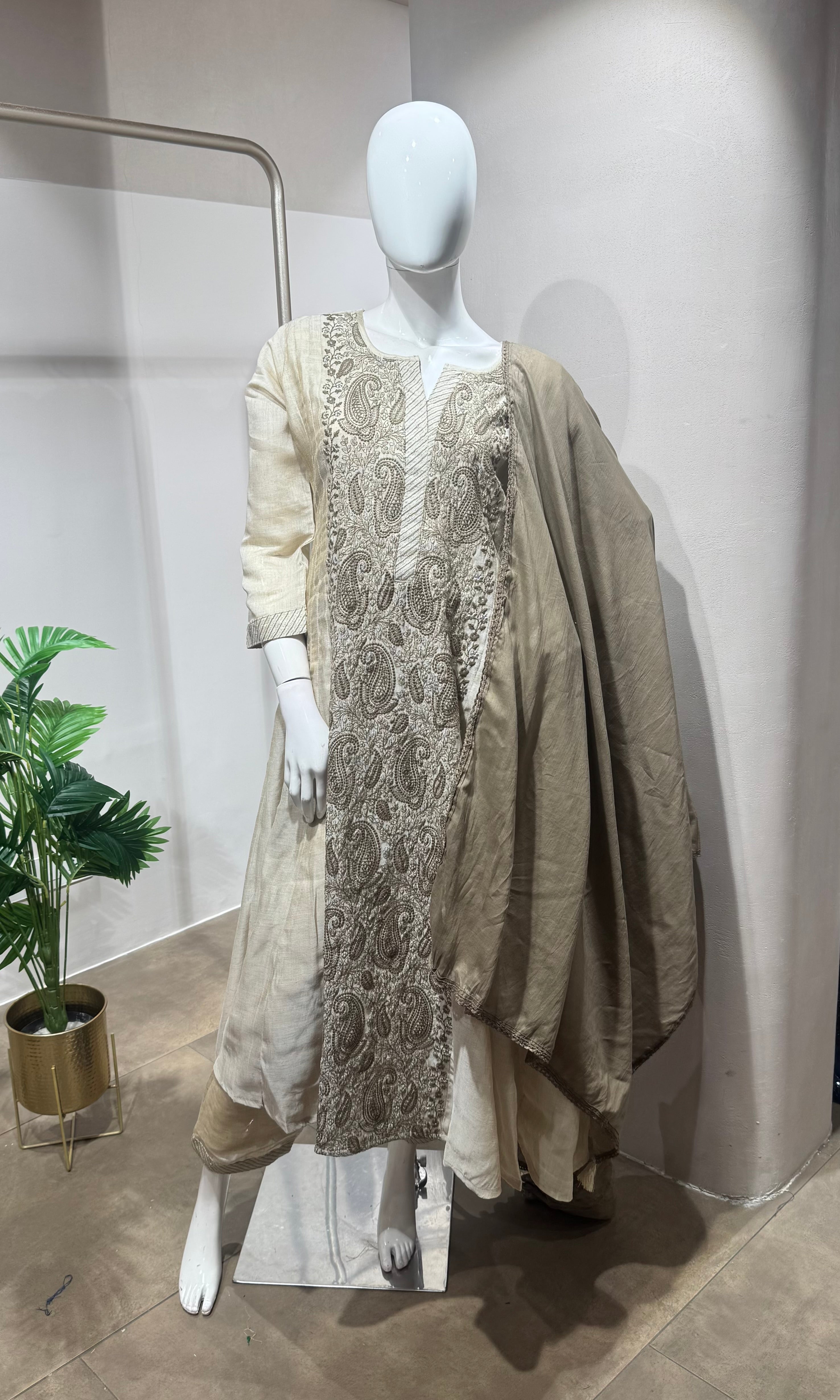 Beige embroidered kurta set