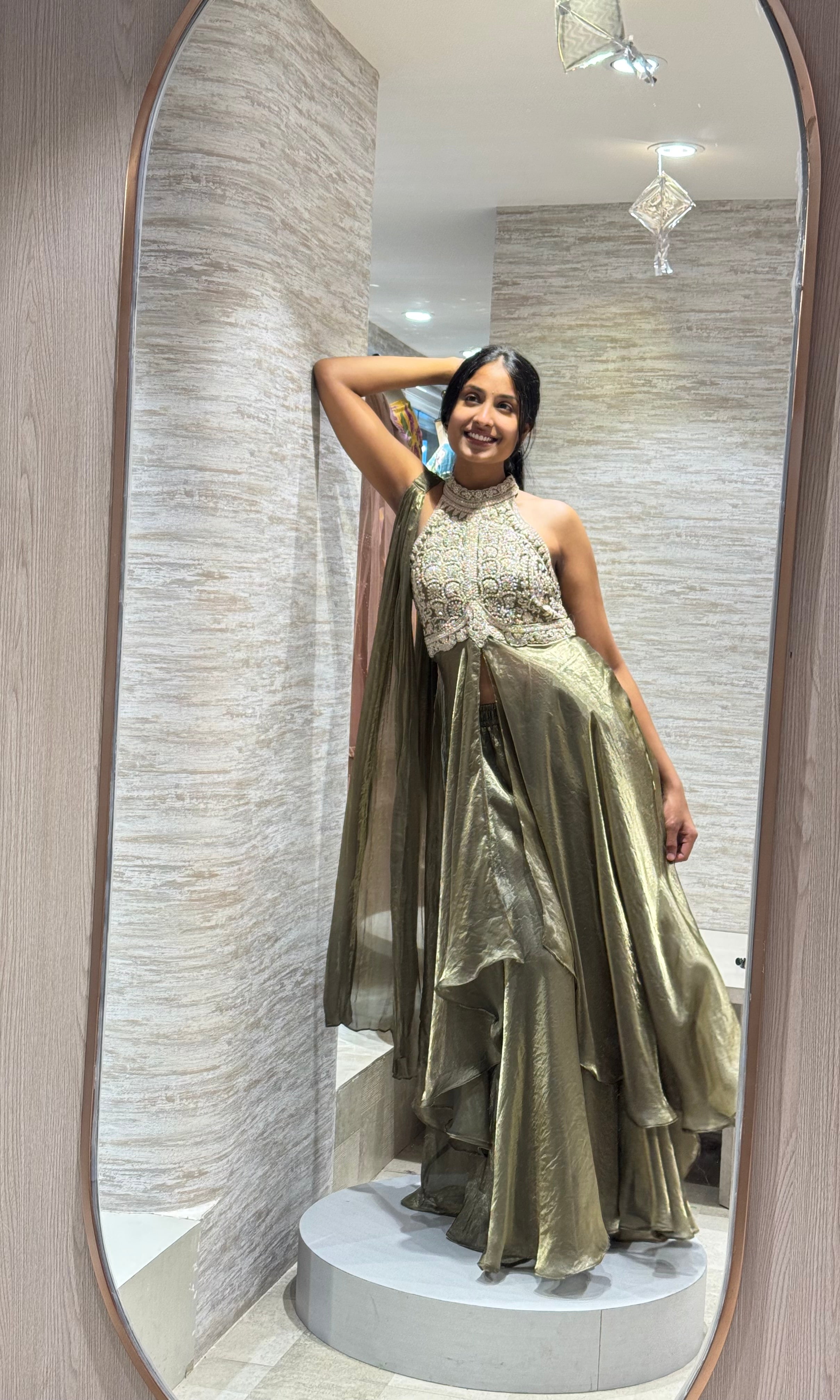 HALTER NECK ANARKALI SLIT TOP WITH FLARED PANTS