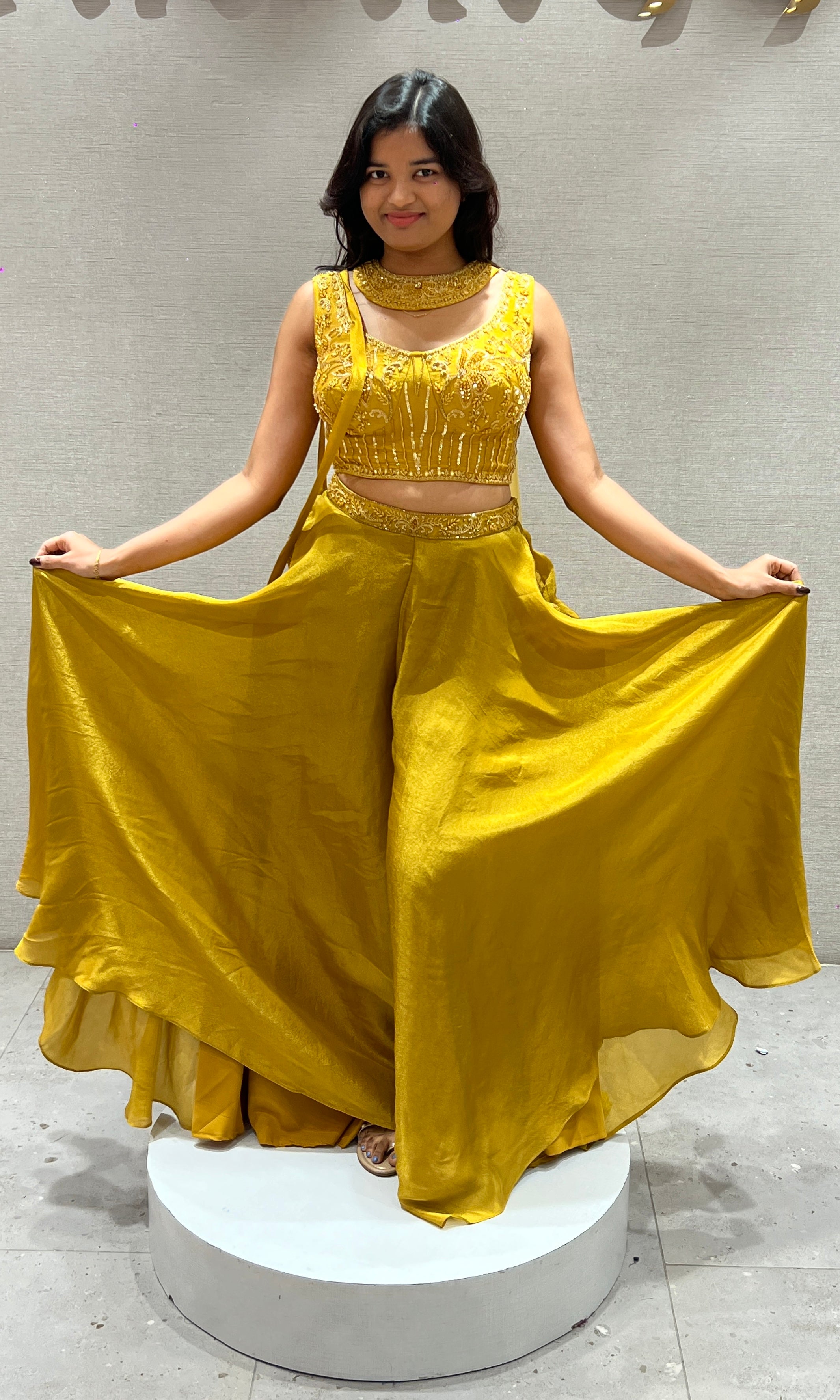Mustard Yellow Sharara with Golden Glow Top