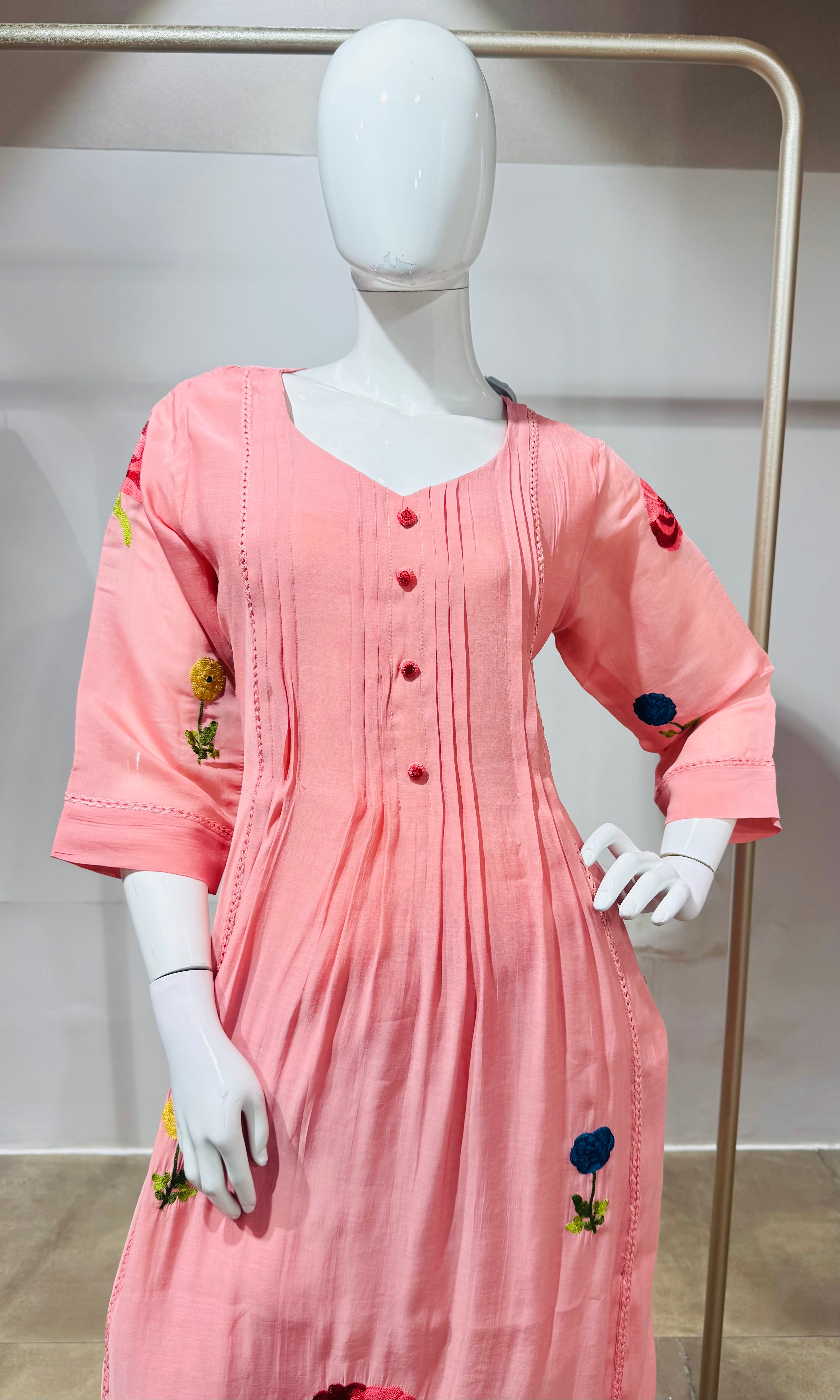 Pink Floral Kurta Pant Set with Dupatta