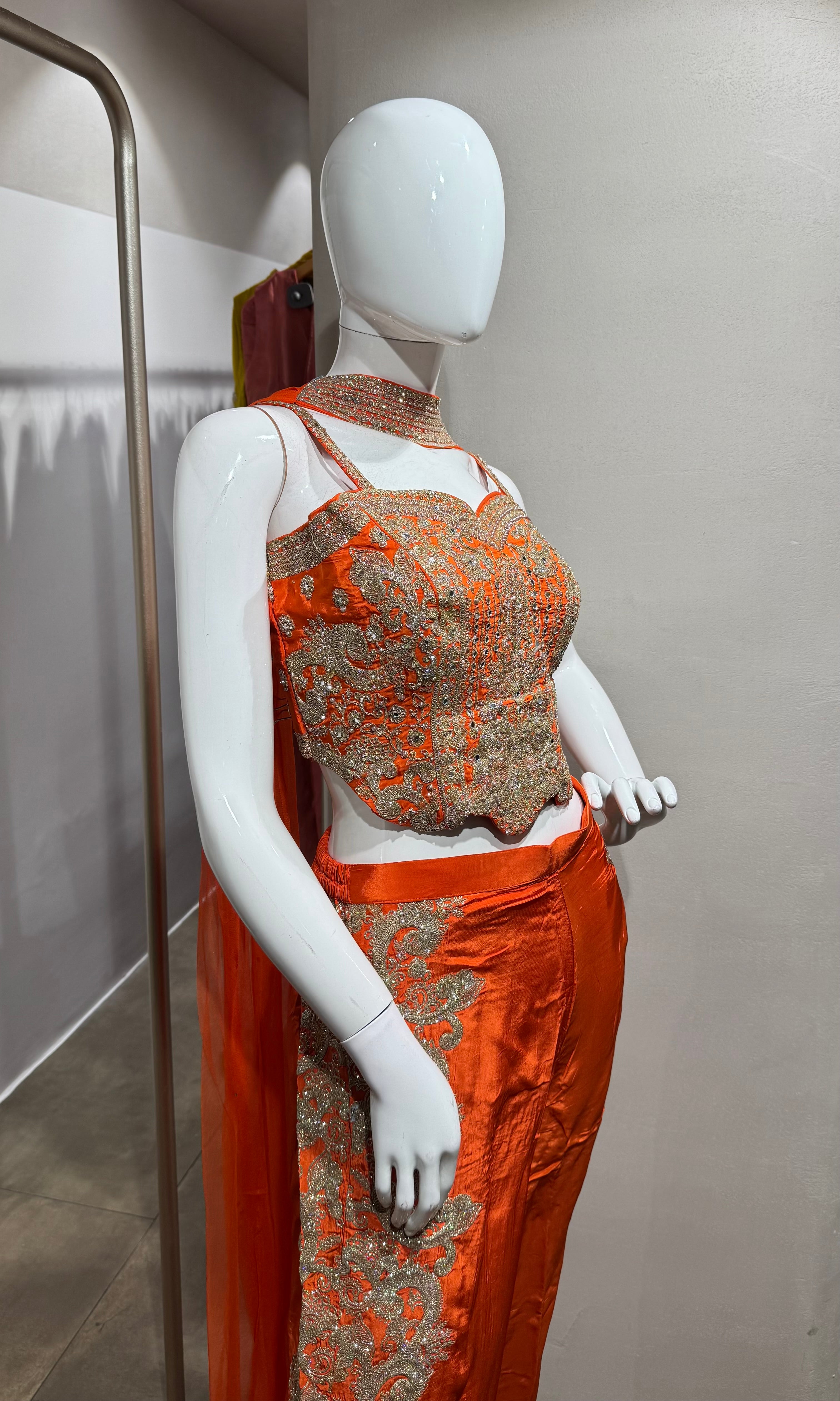 Orange embroidered Indo-Western palazzo set