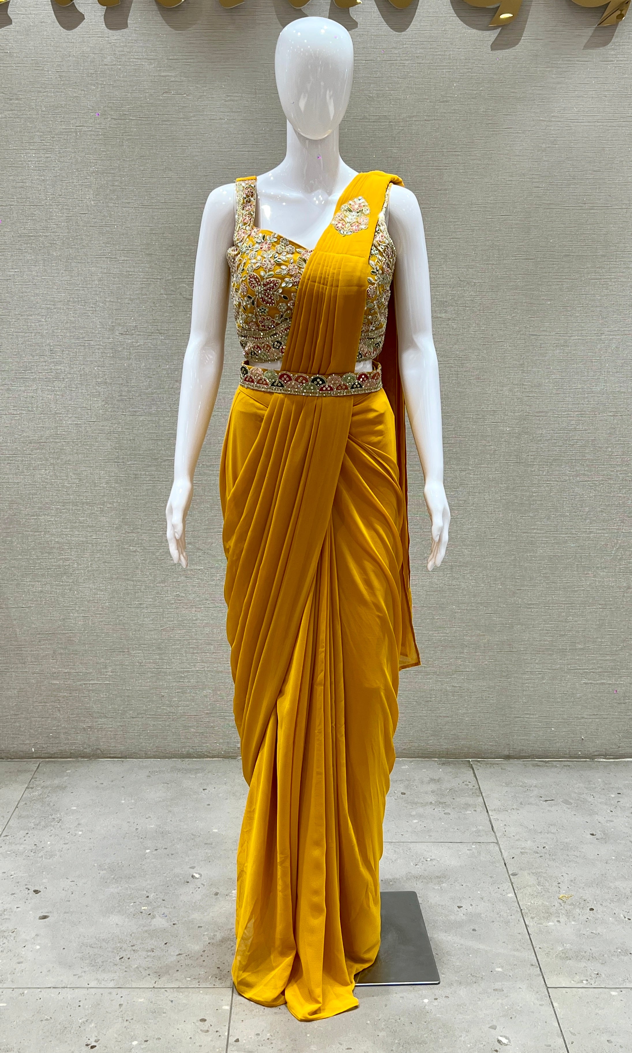 Yellow one minute saree