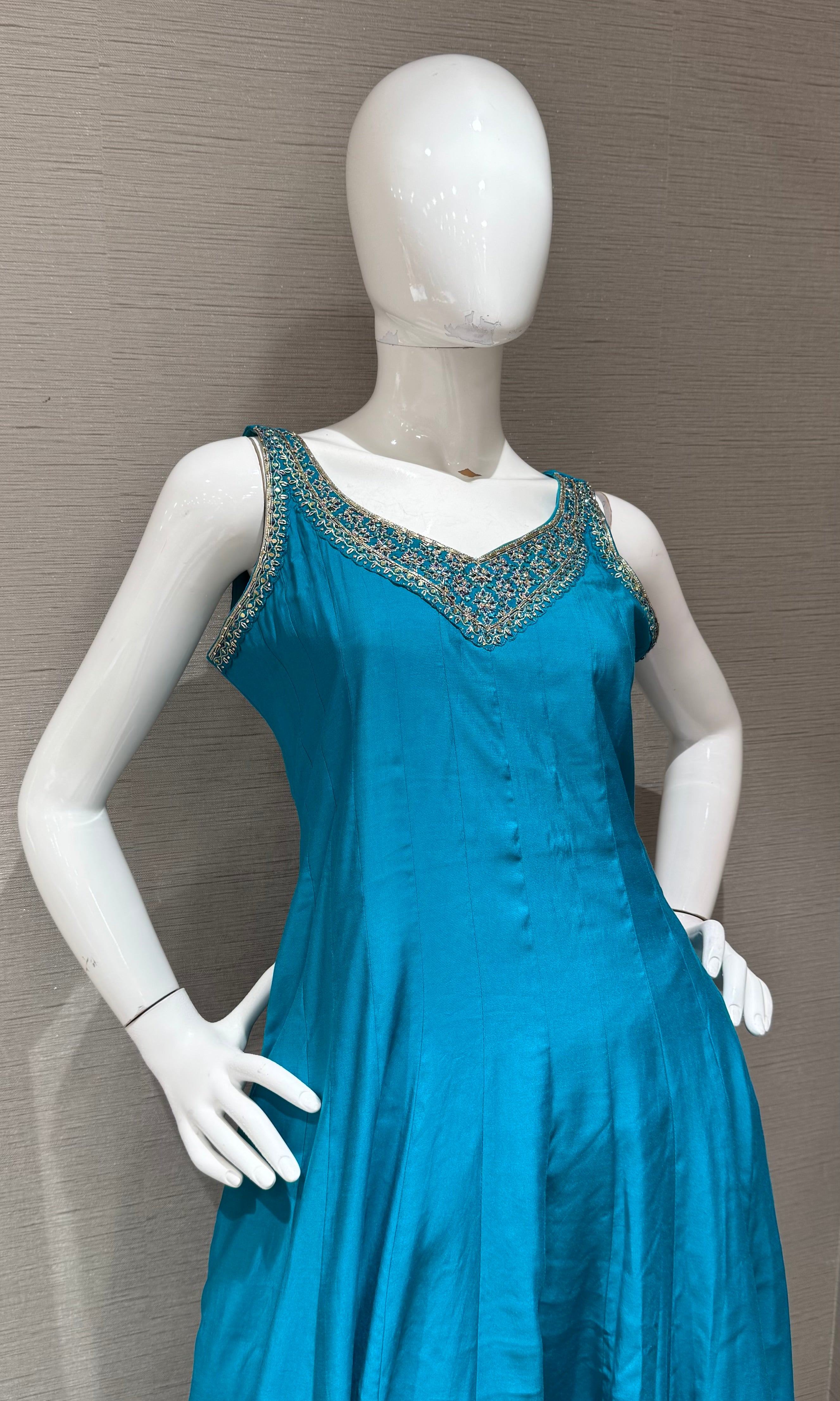 Rama Blue Anarkali with Contrast Dupatta