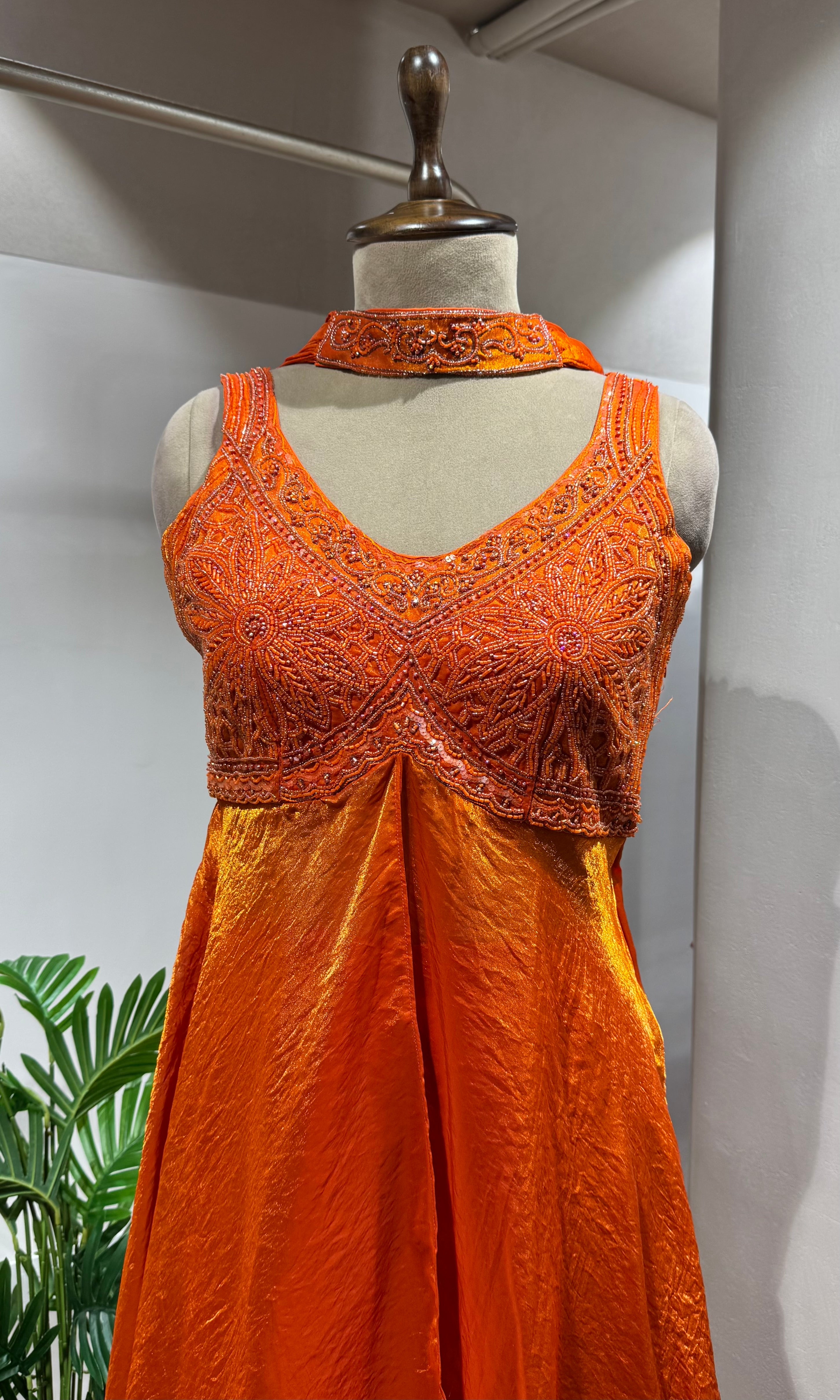 RUST Embroidered Anarkali Long Dress