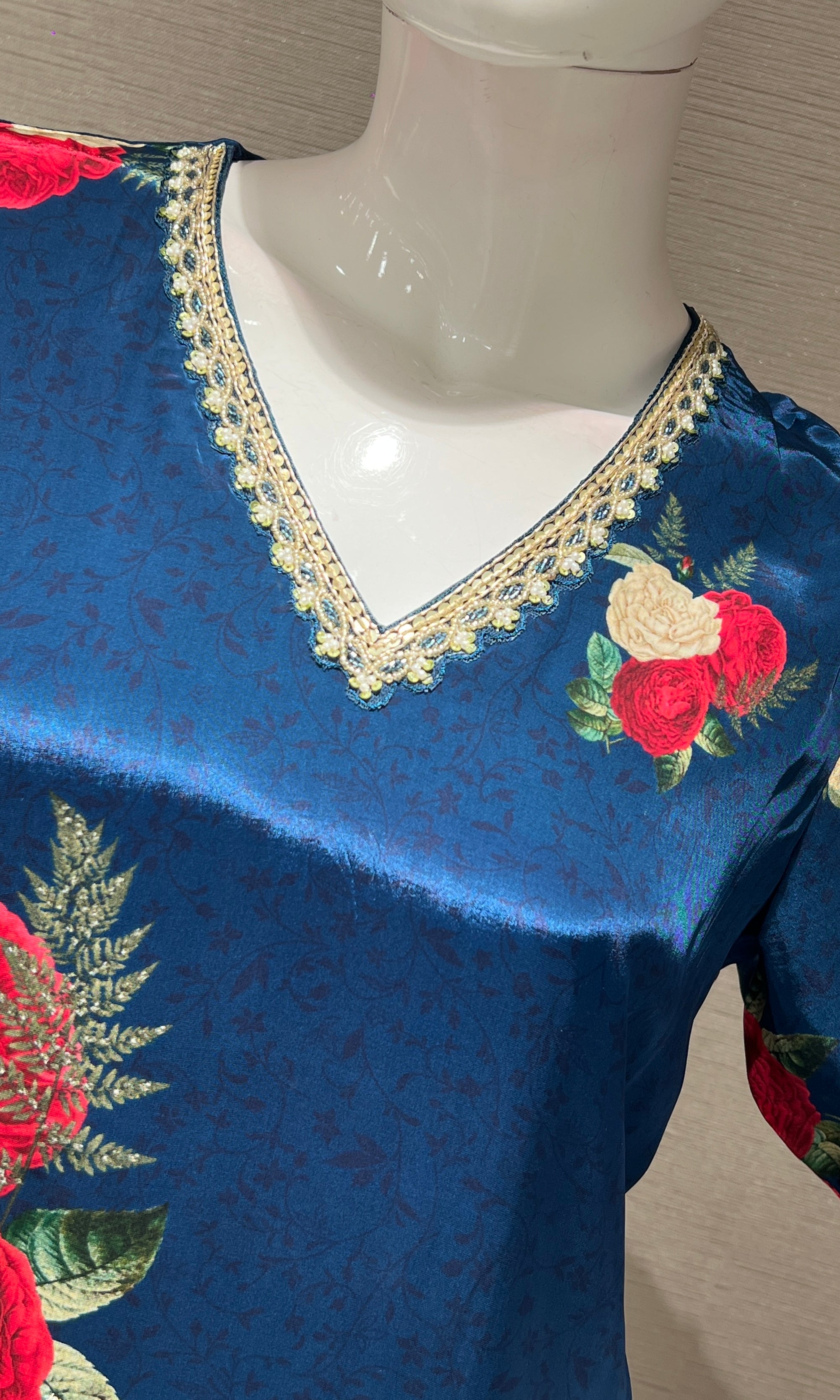 Navy blue floral printed KURTA SET