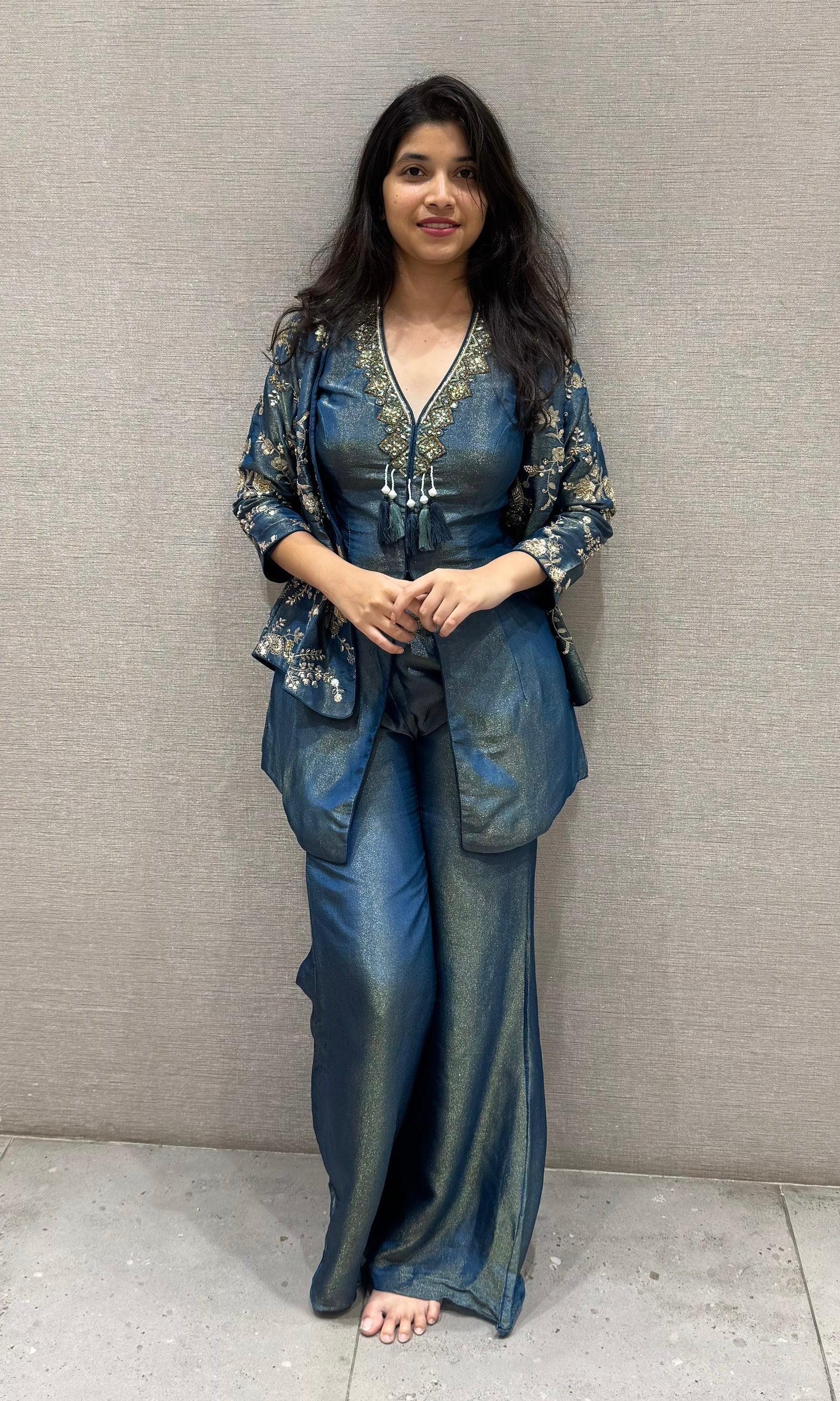 Midnight Teal Embroidered Indo-Western Co-ord Set
