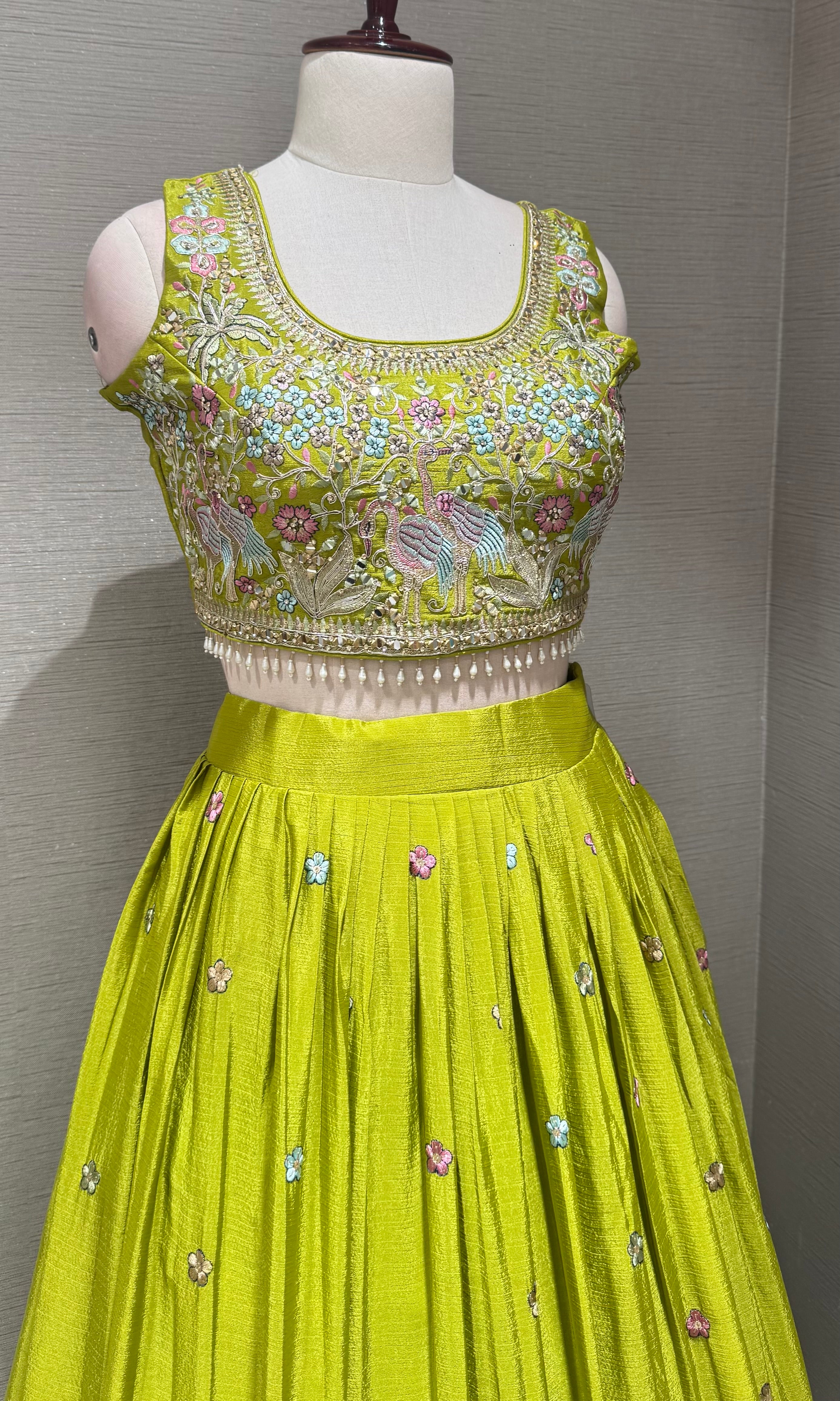 Green Tissue silk Forest Floral Lehenga set