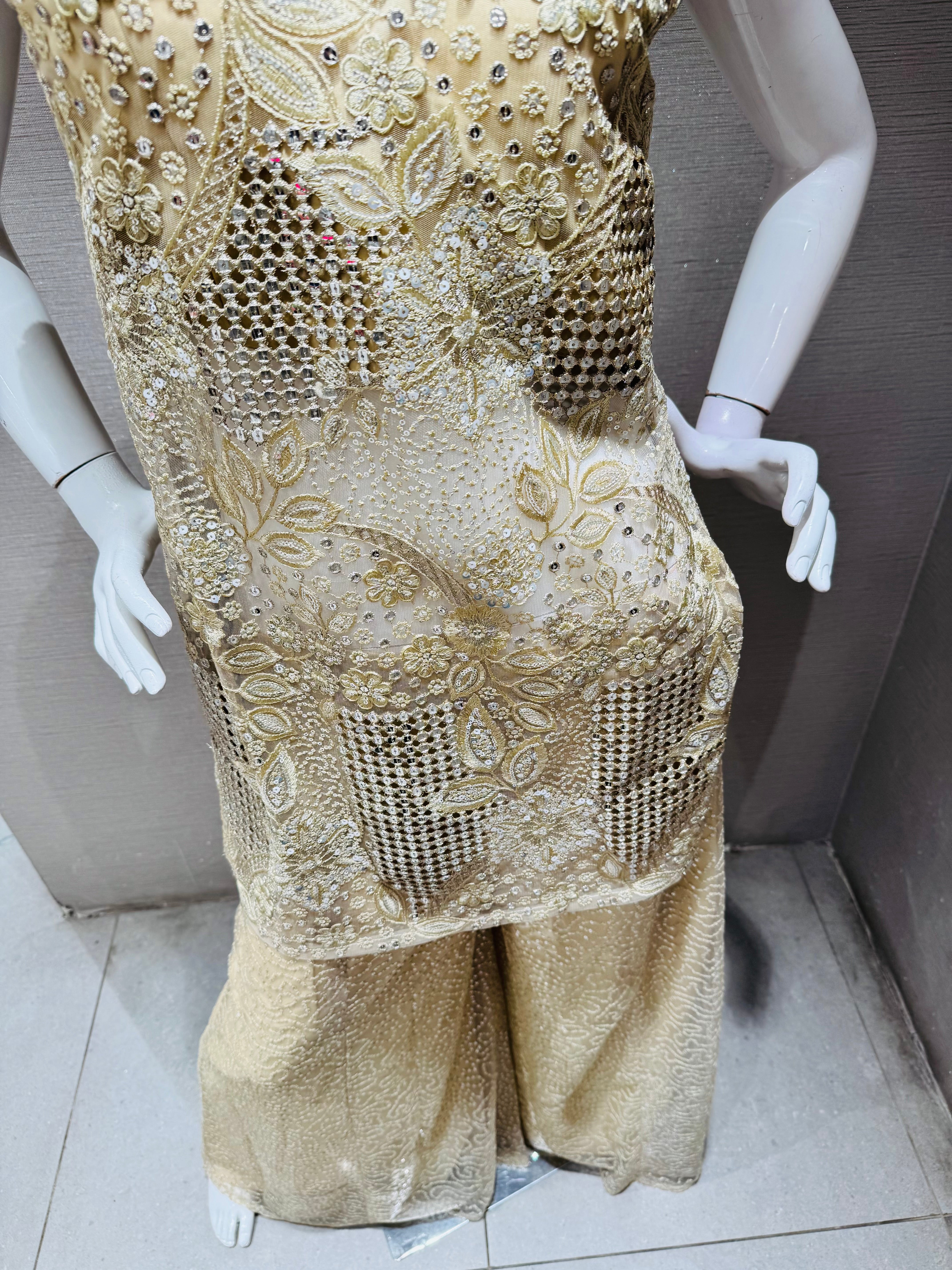 Gold Crystal Embroidered Sharara Set
