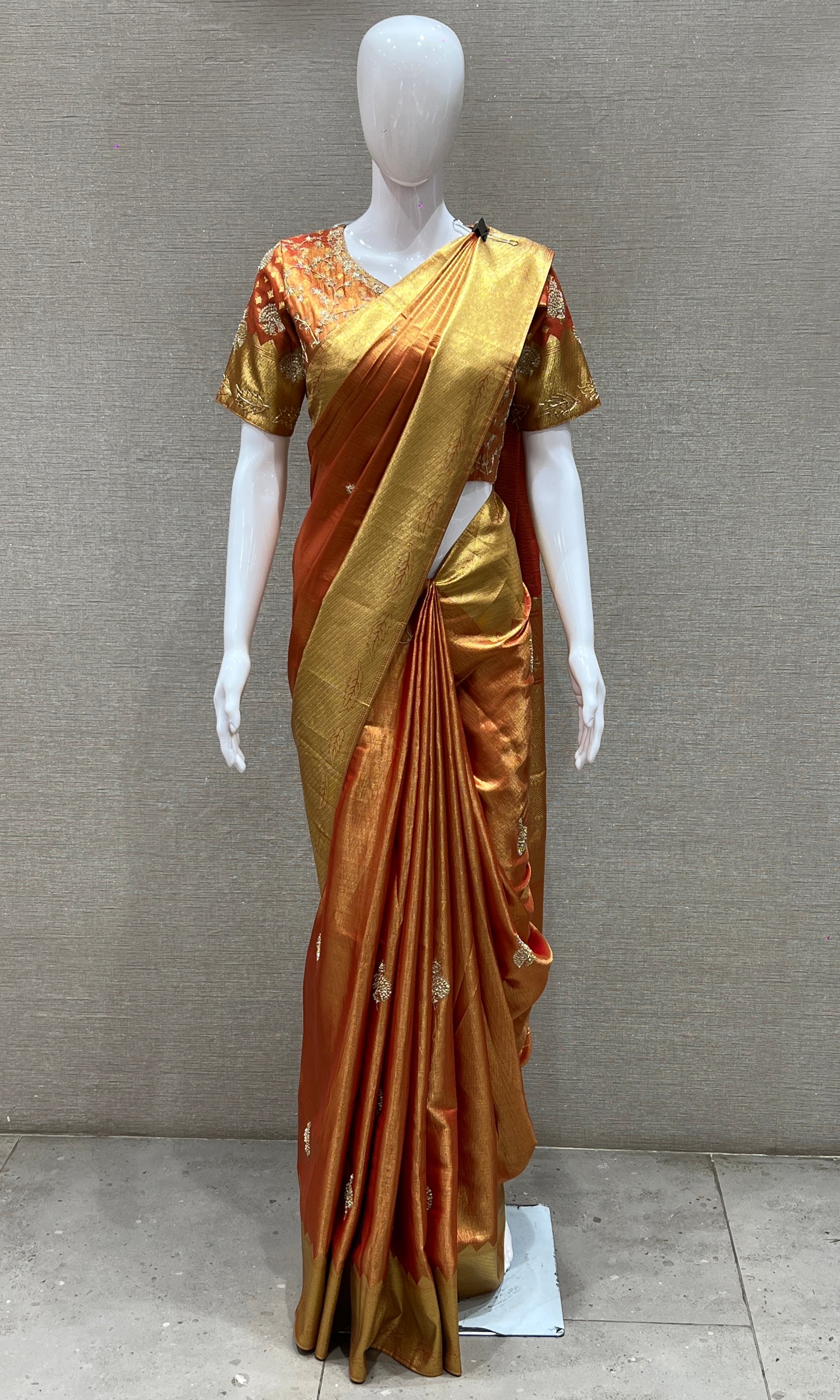 Orange saree with ready blouse