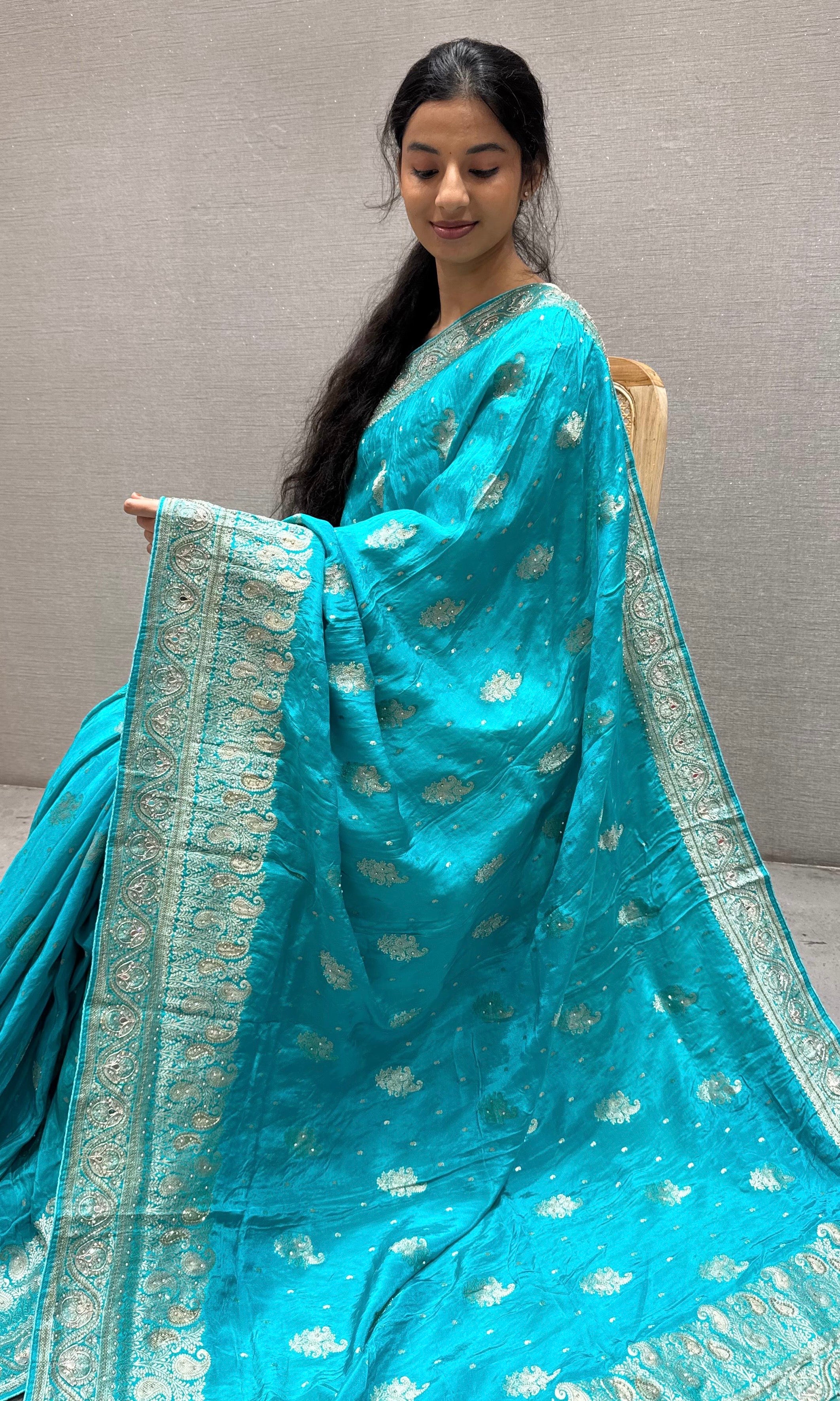 Firozi sea blue Banarasi saree
