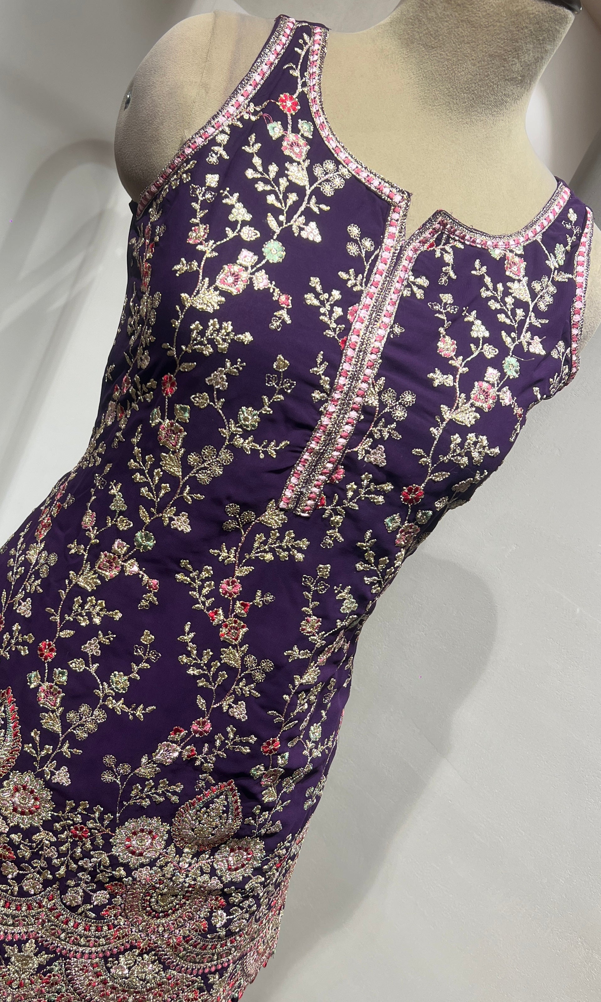 Wine Sequin & Zari Embroidered Sharara Suit