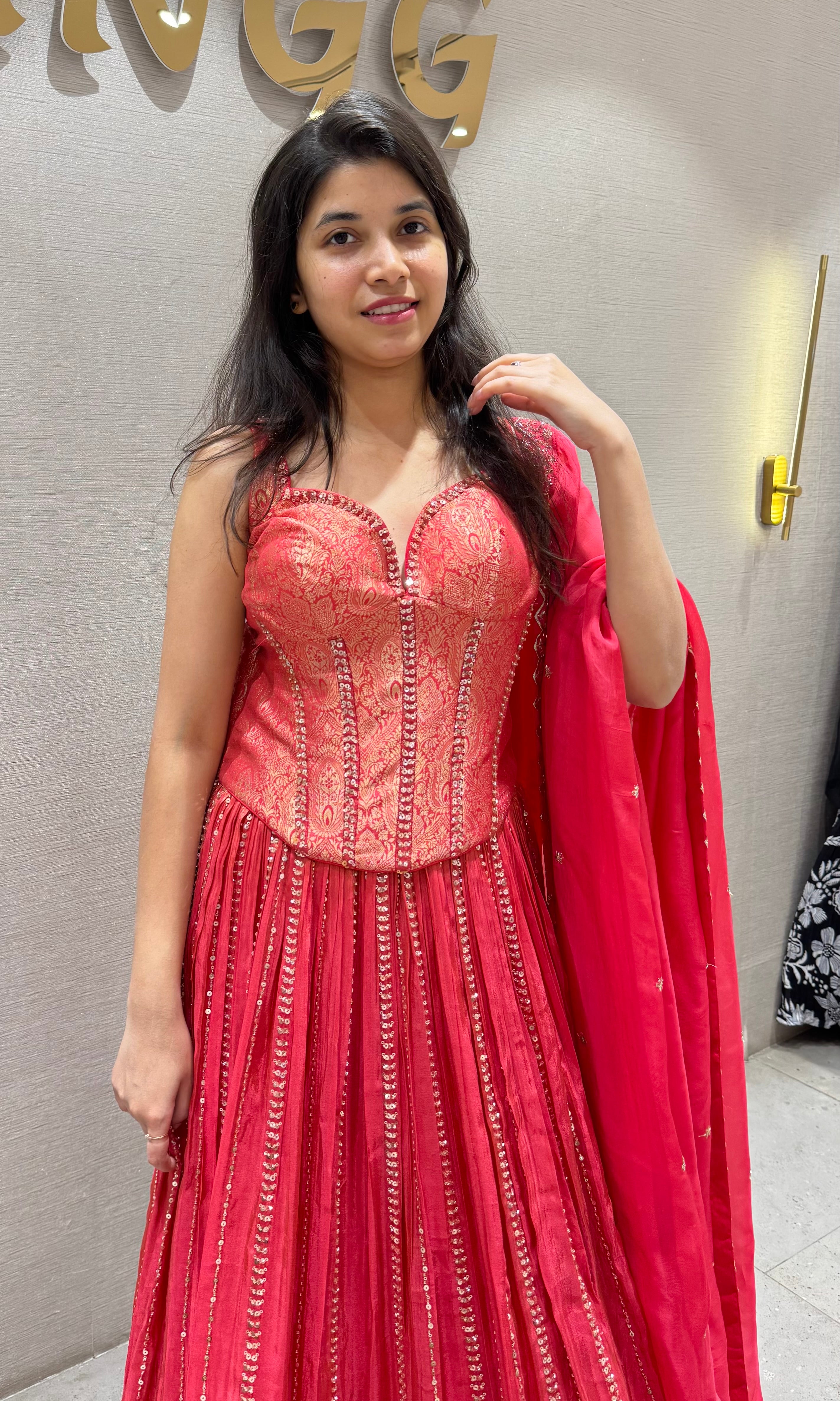 Rani pink EMBELLISHED LEHENGA WITH CORSET BLOUSE