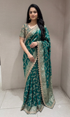 Deep Green Silk Saree with embroidered blouse