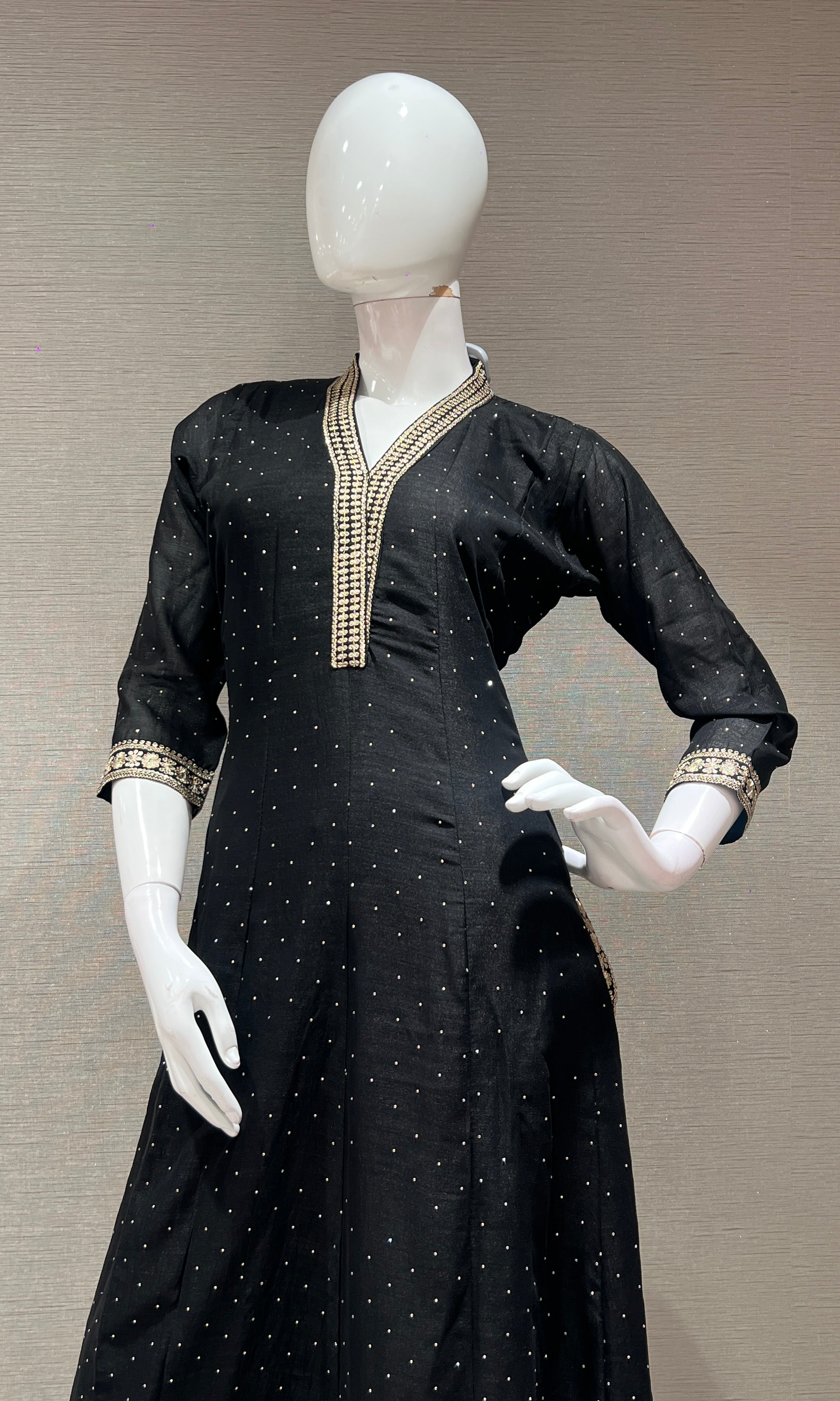 Black EMBROIDERED ANARKALI KURTA SET