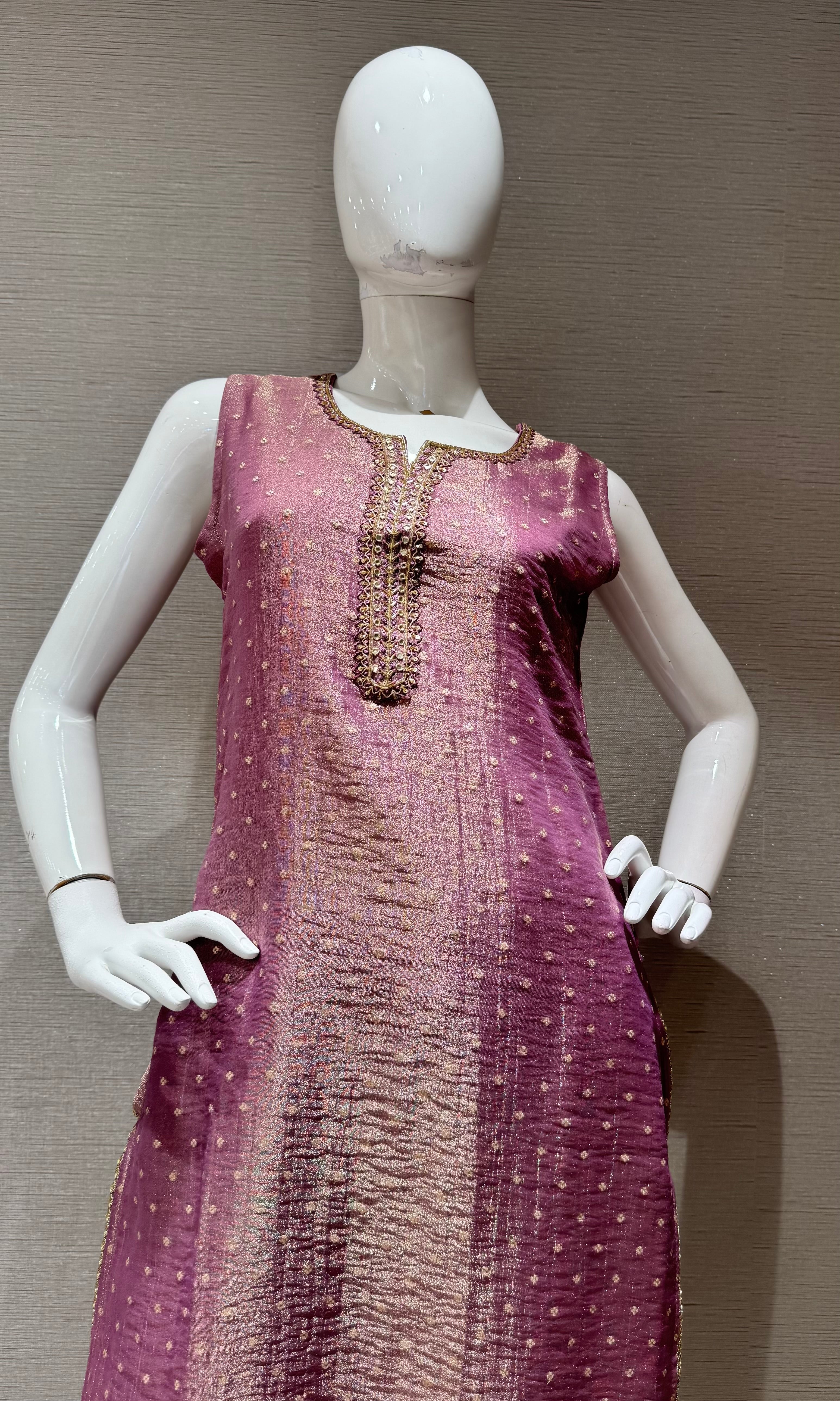 Lilac Shimmer golden ethnic kurta set