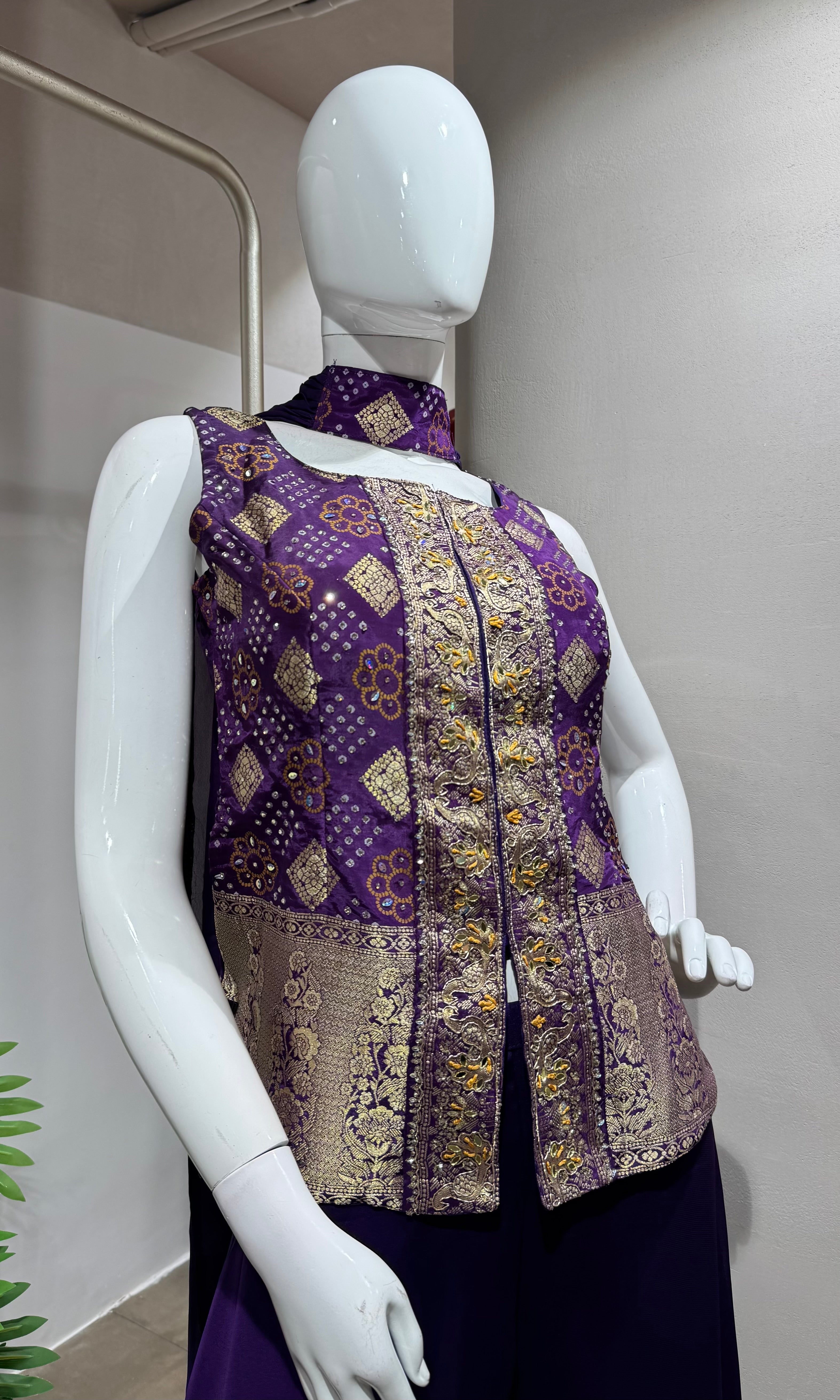 PURPLE EMBROIDERED PEPLUM PALAZZO SET