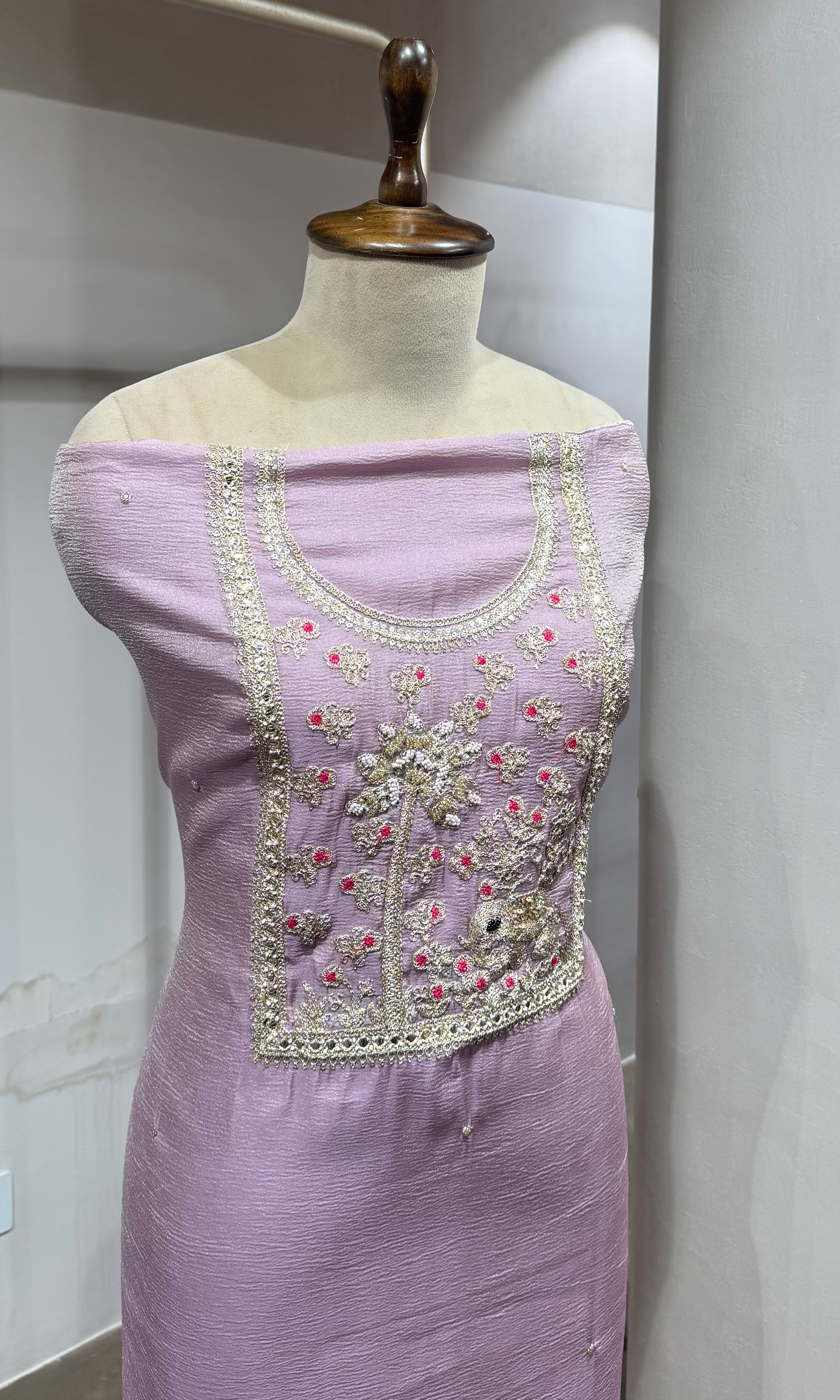 Lavender embroidered dress material