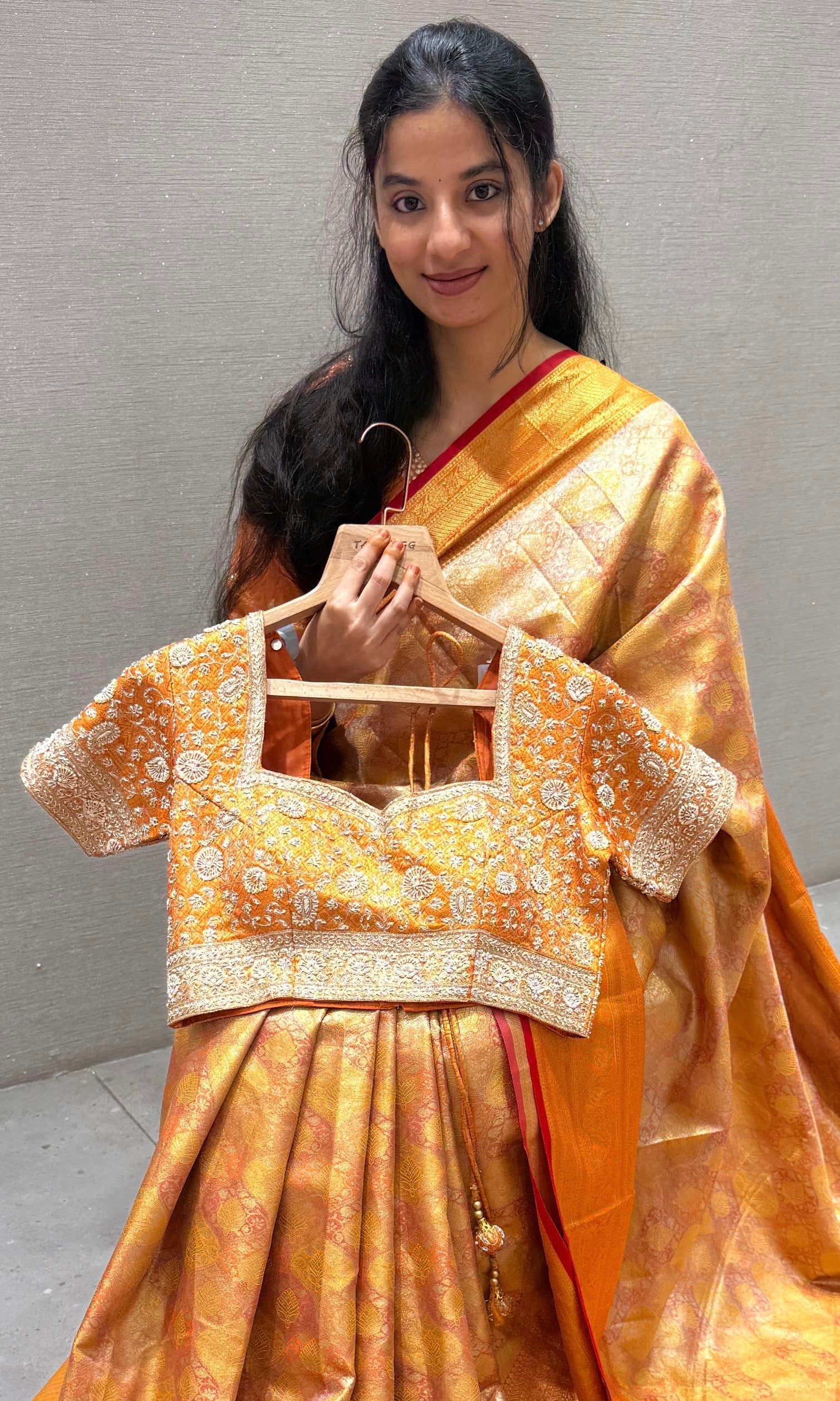 Orange saree with ready blouse