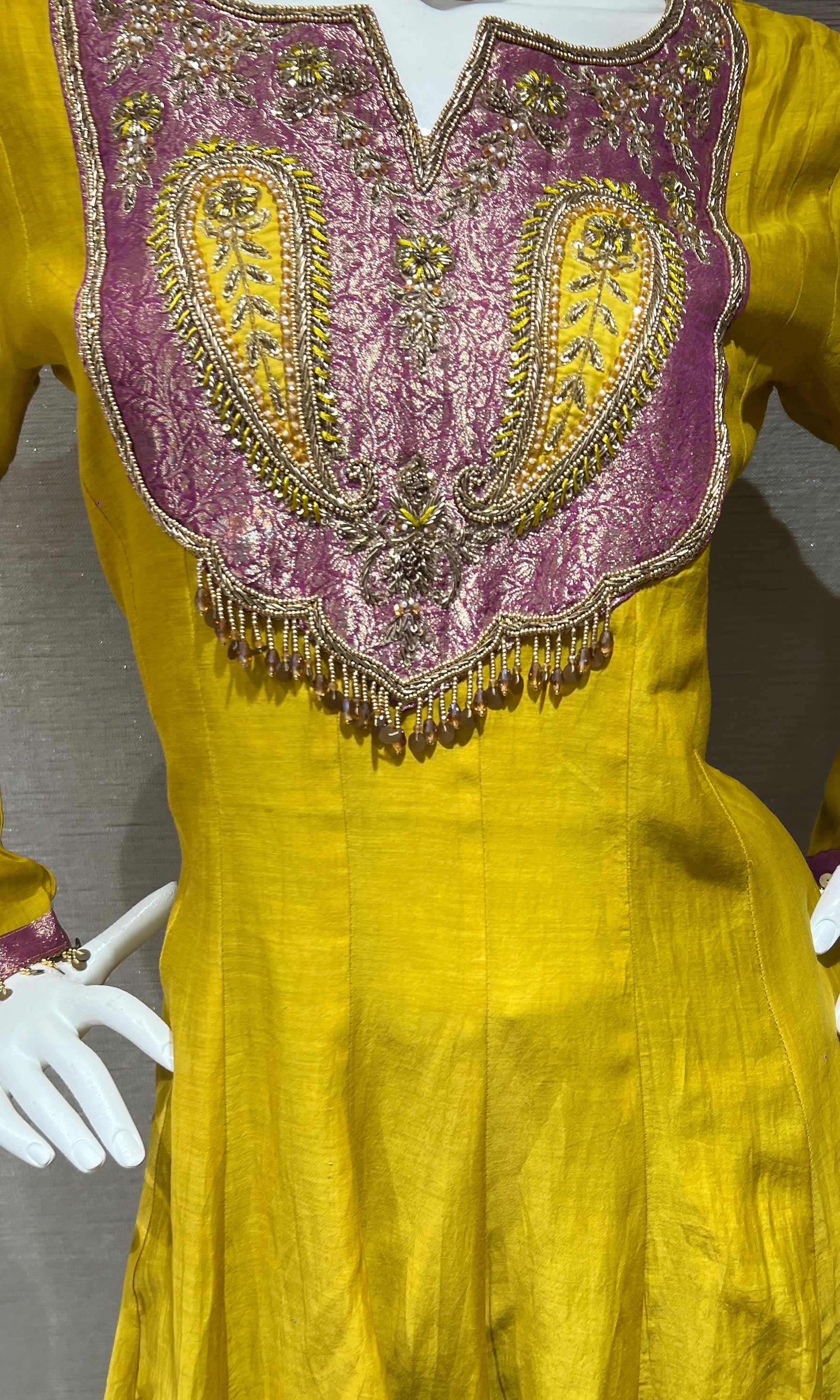 Mustard Anarkali Set with Magenta Dupatta