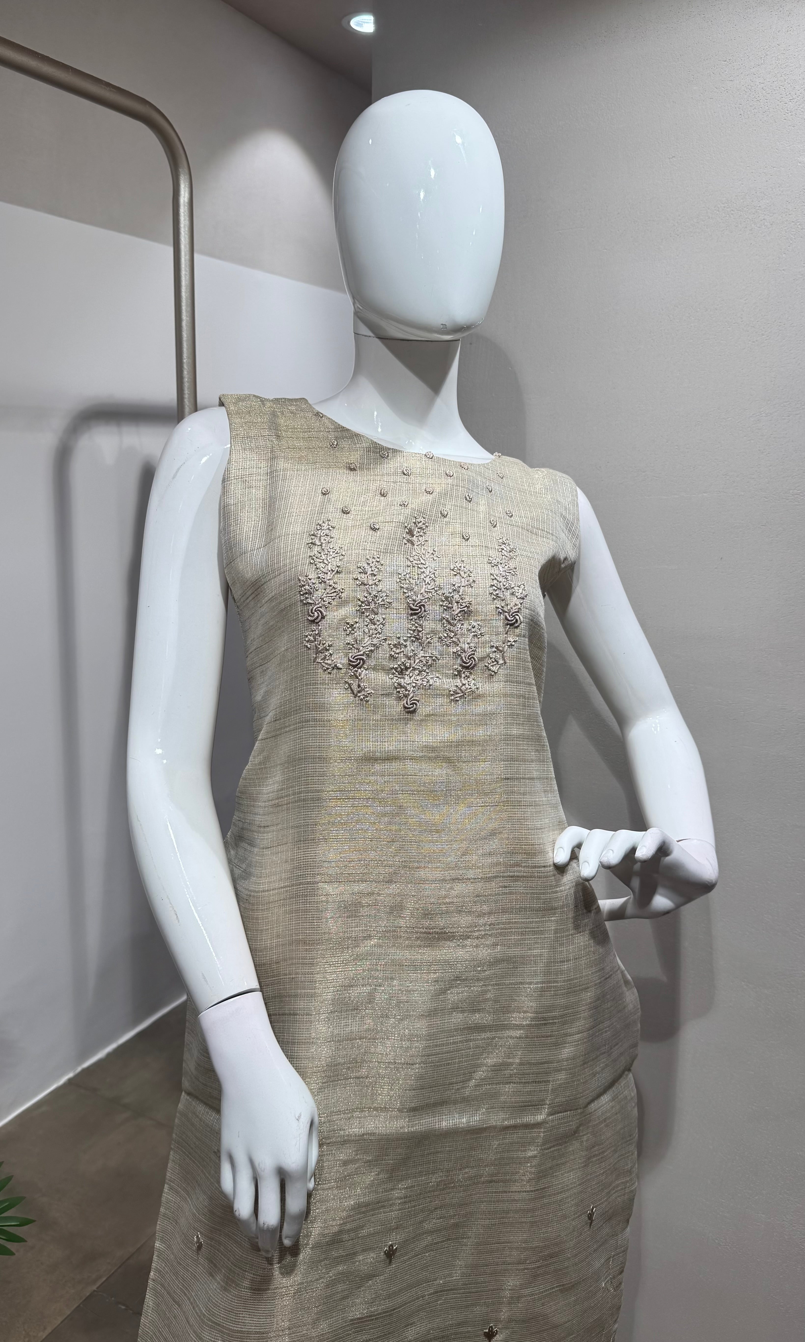 cream kurta set with floral printed dupatta