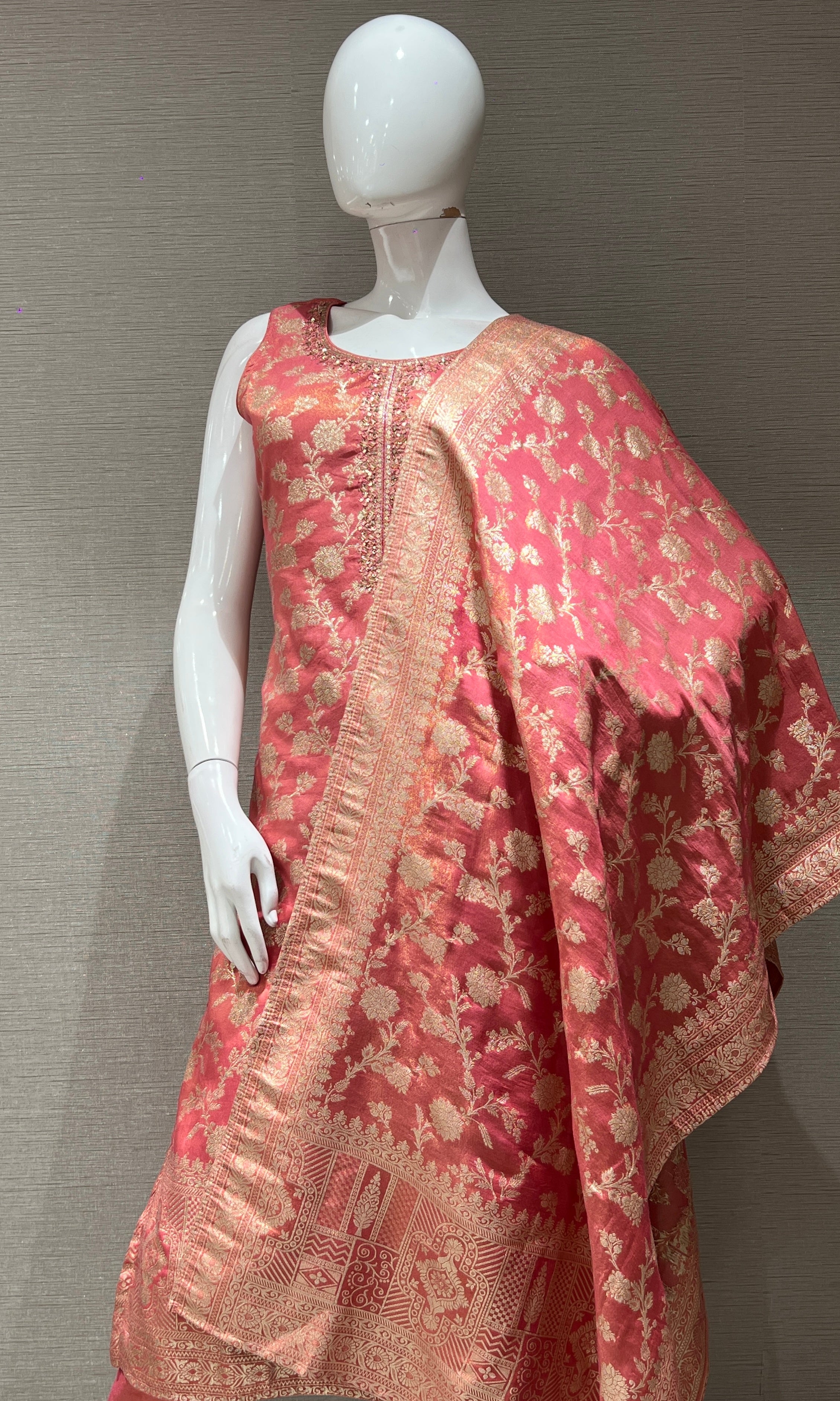 Peach golden embroidered kurta set