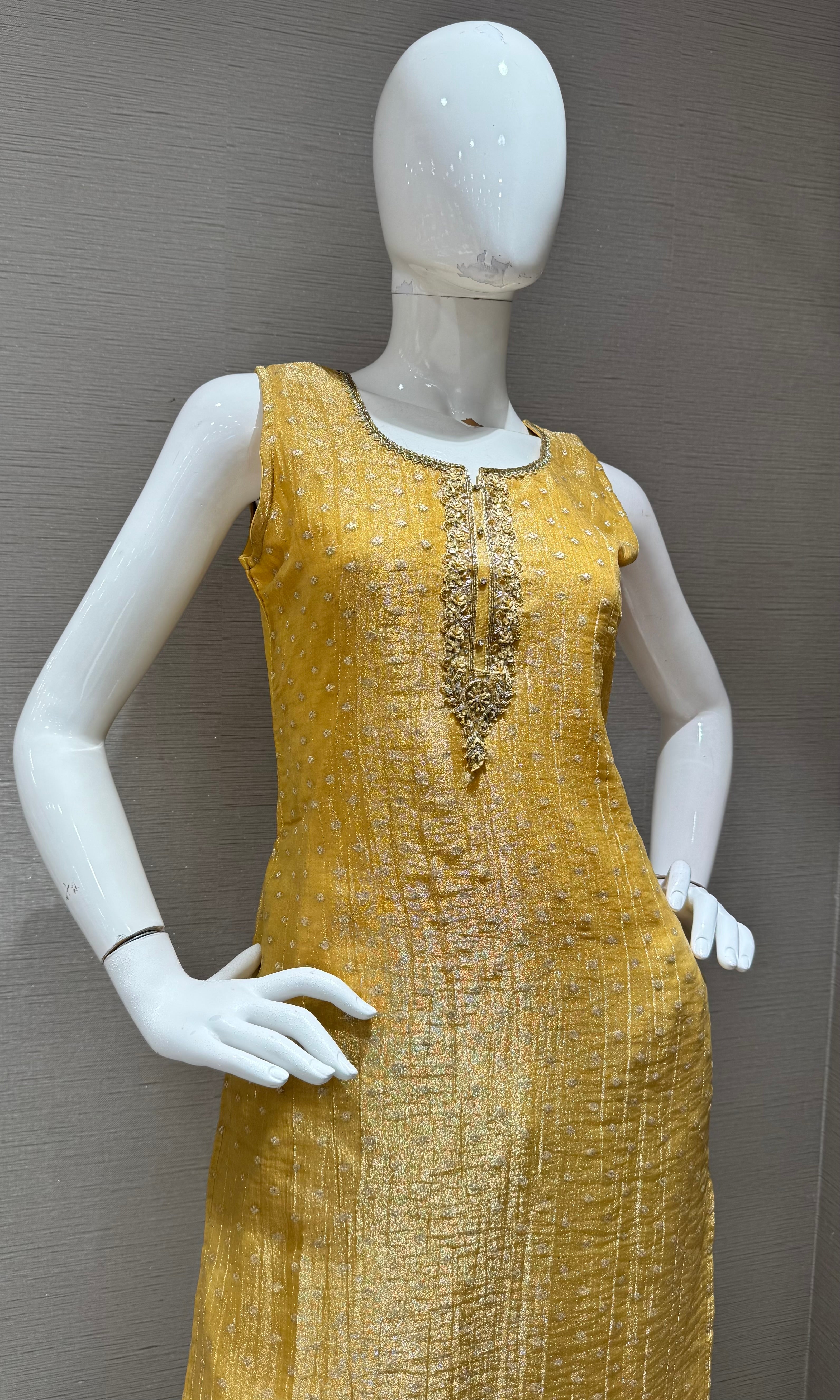 Yellow Shimmer Golden ethnic kurta set