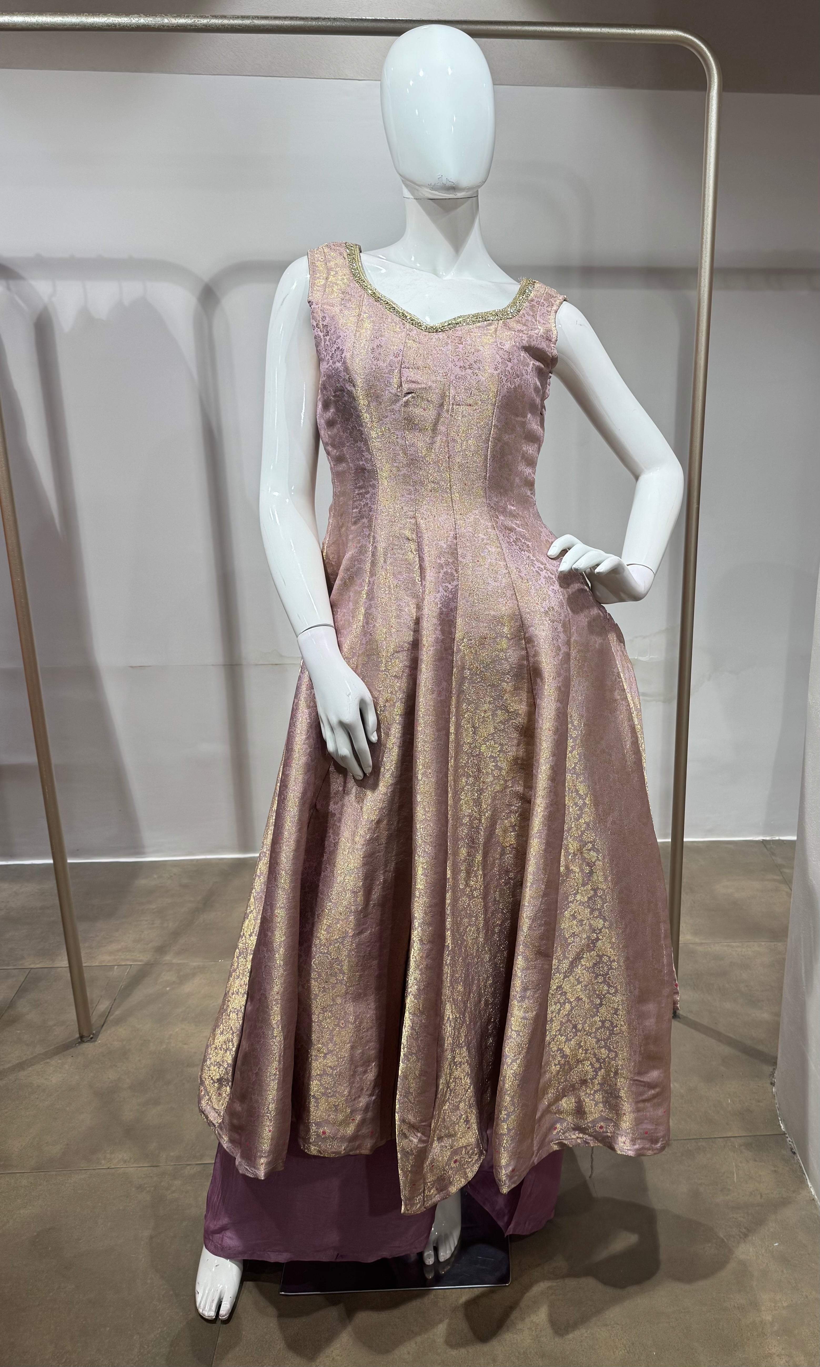 Lavender Banarasi anarkali with palazzo pants