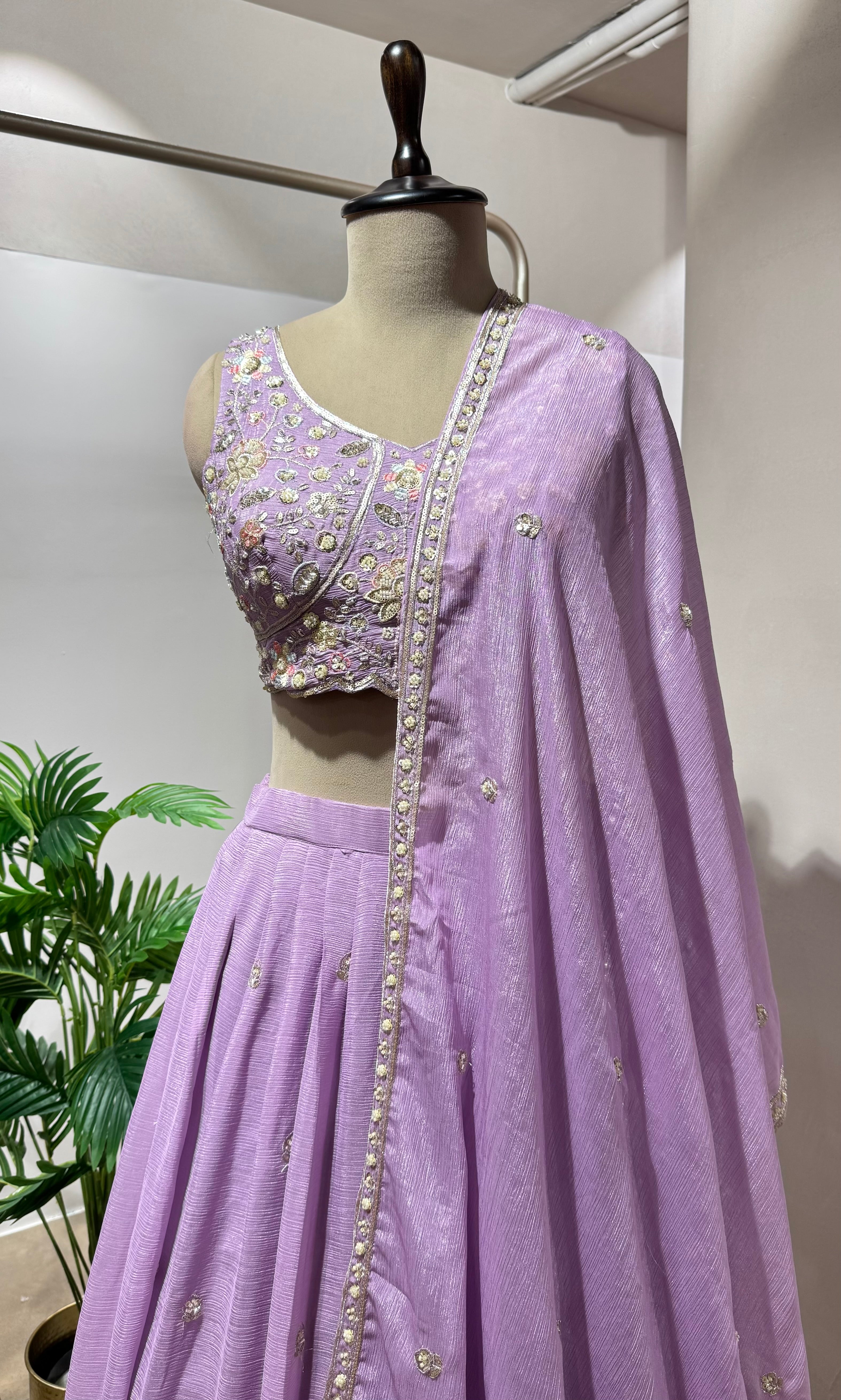 LAVENDER FLORAL EMBROIDERED LEHENGA