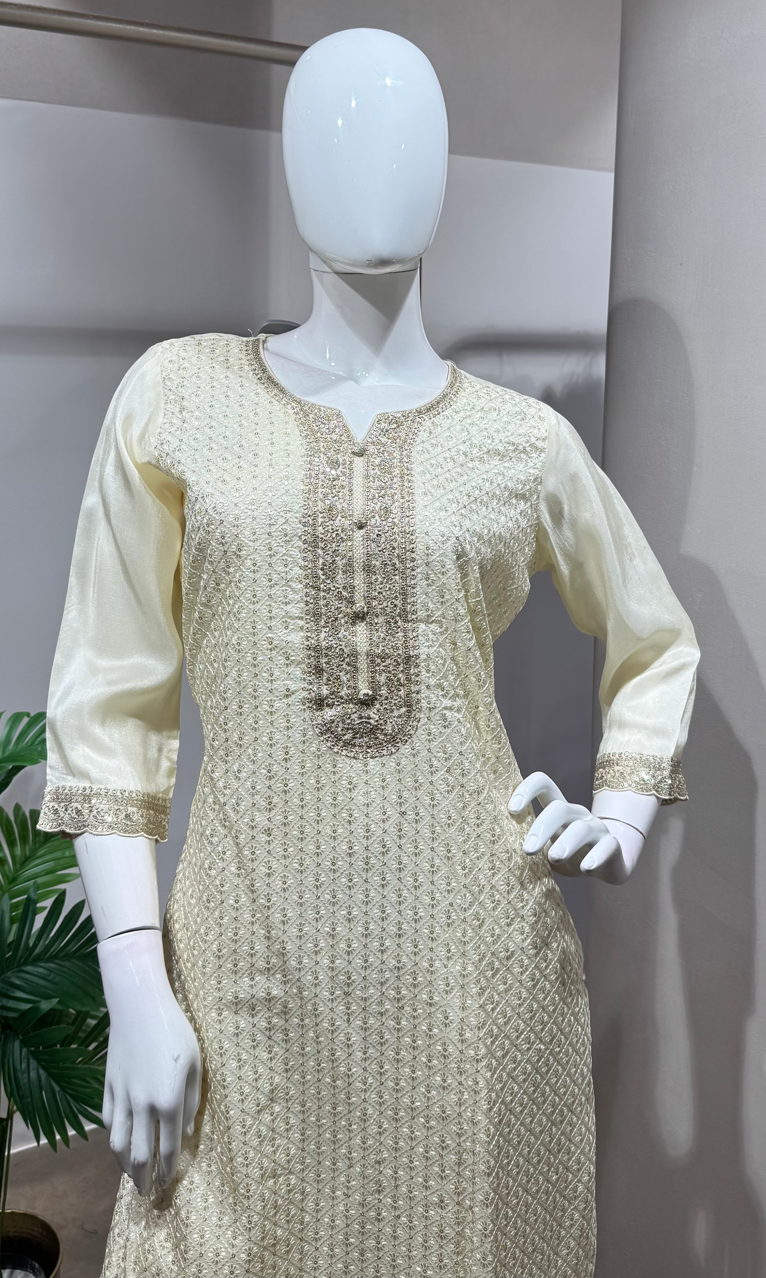 Ivory Libas Kurta Set with Banarasi Dupatta