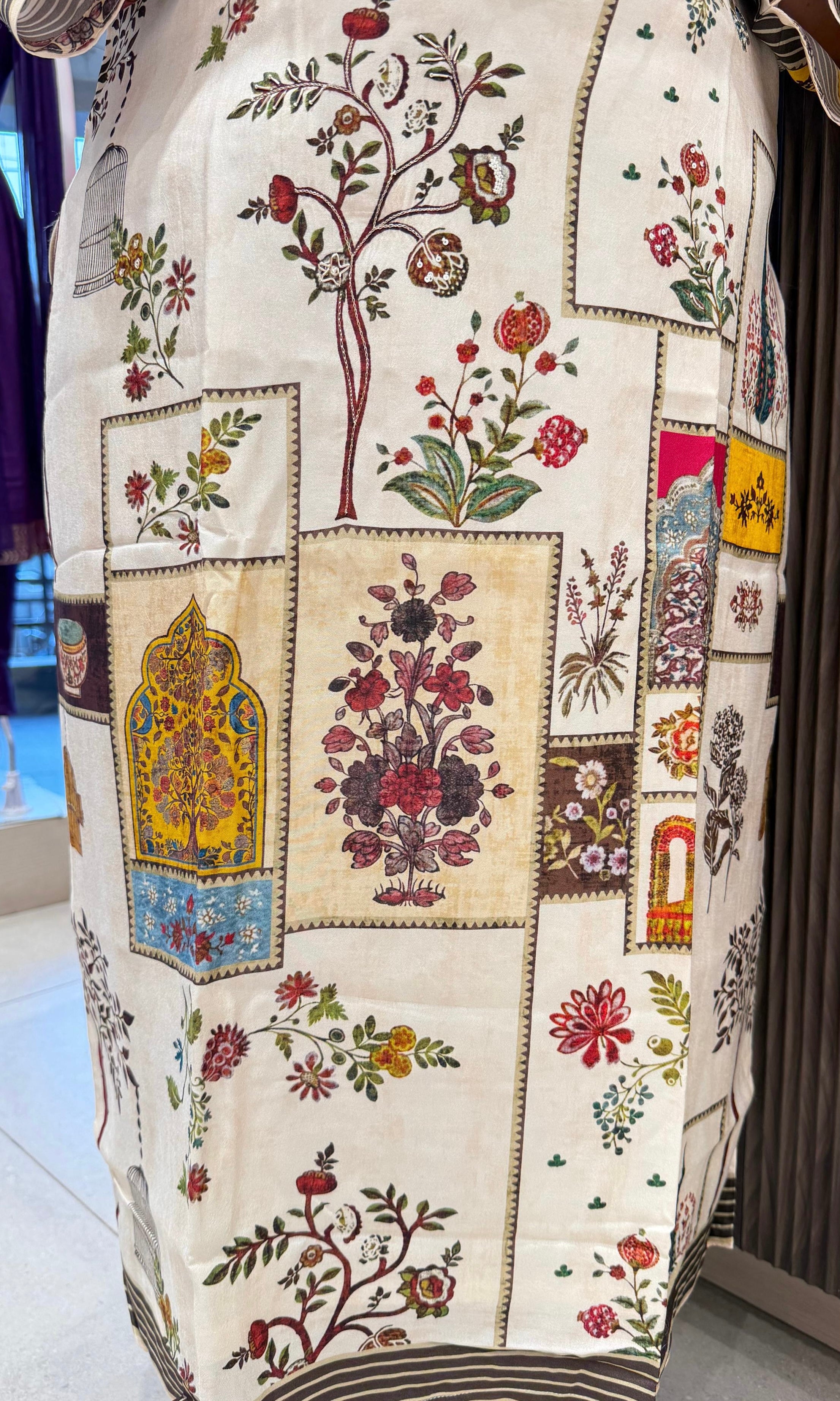 Half white Printed Embroidered KURTI