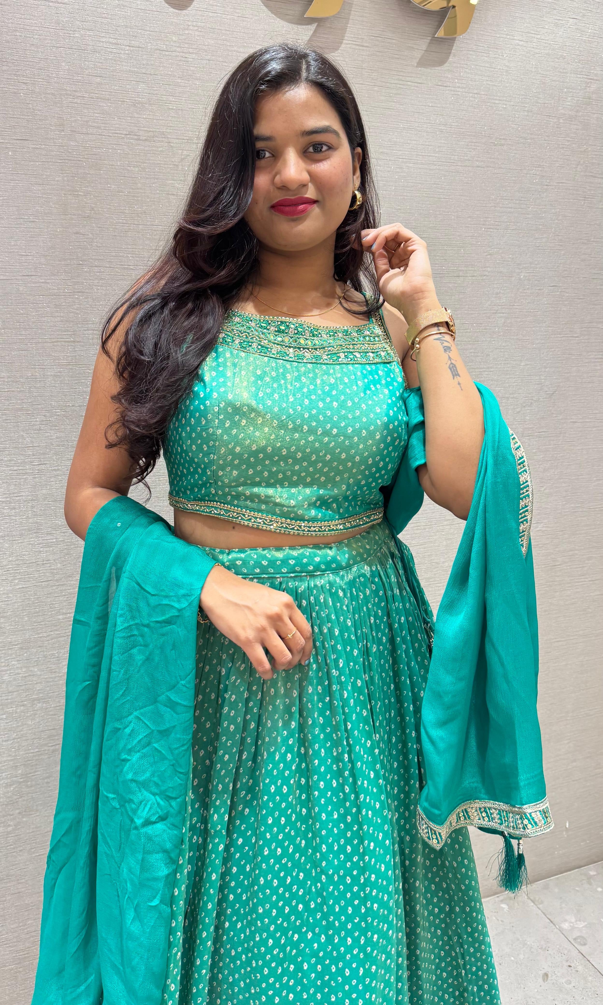 Green EMBROIDERED lehanga