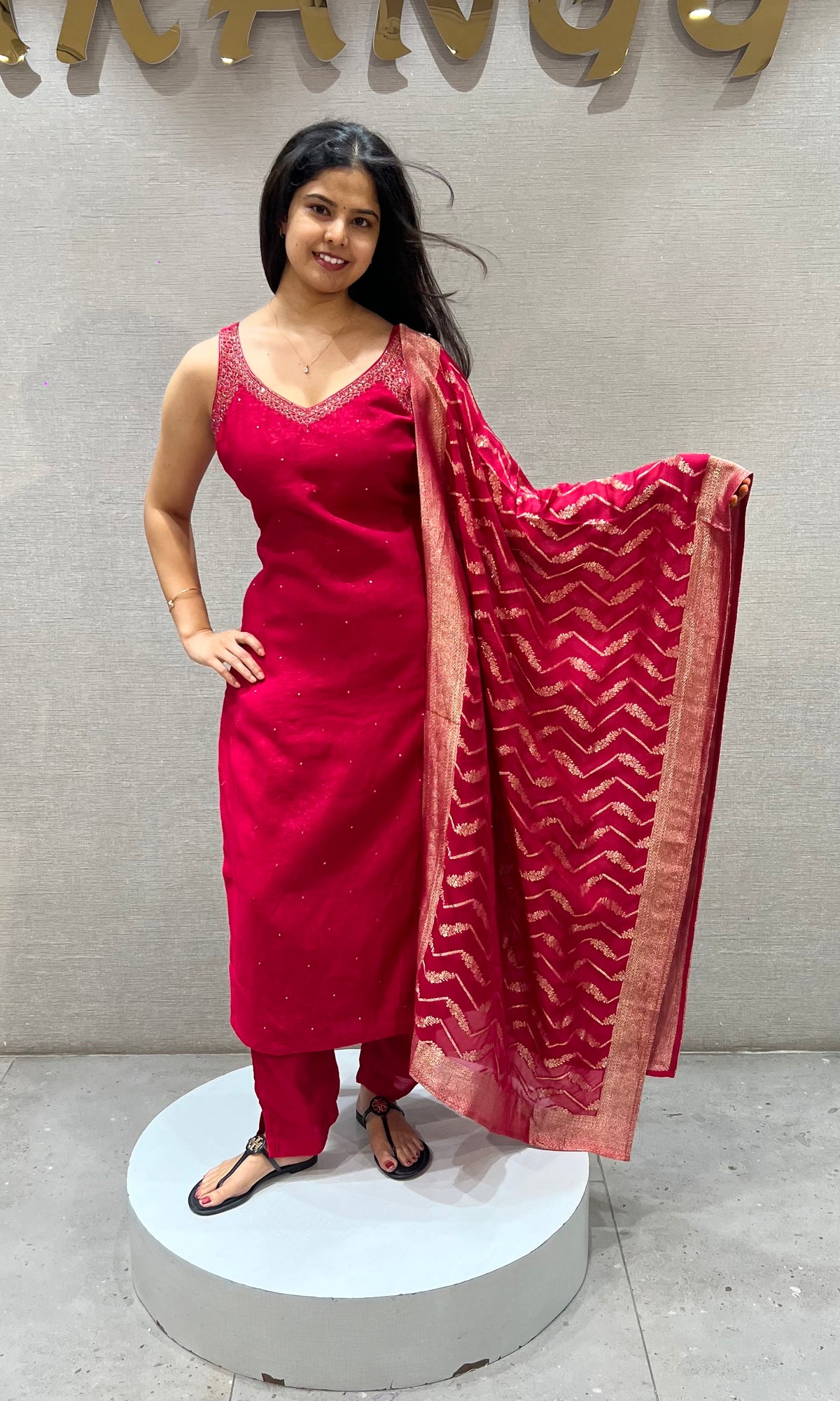 Pink Chanderi Embroidered Kurta set with Dupatta