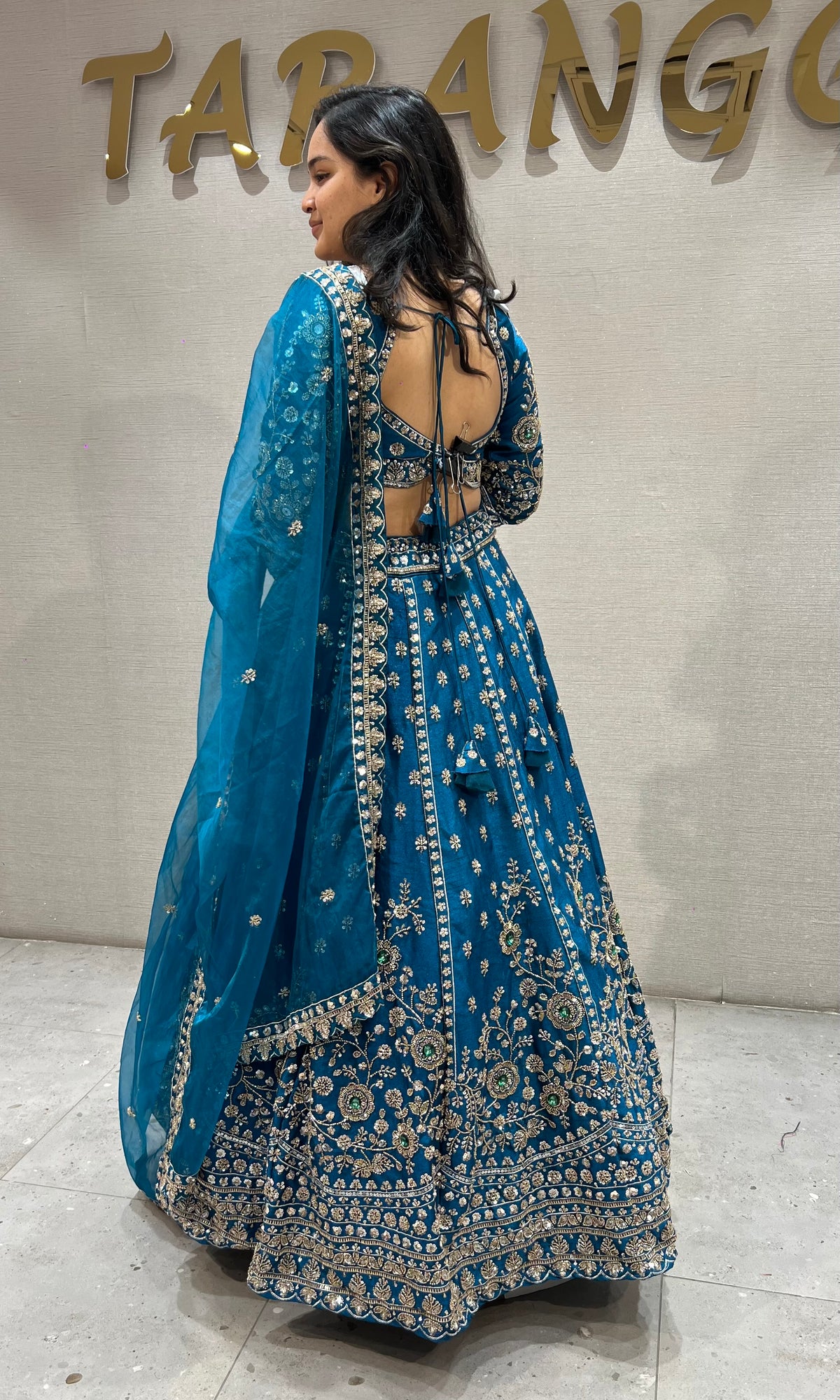 Blue Embroidered Lehenga Choli Set with Net Dupatta