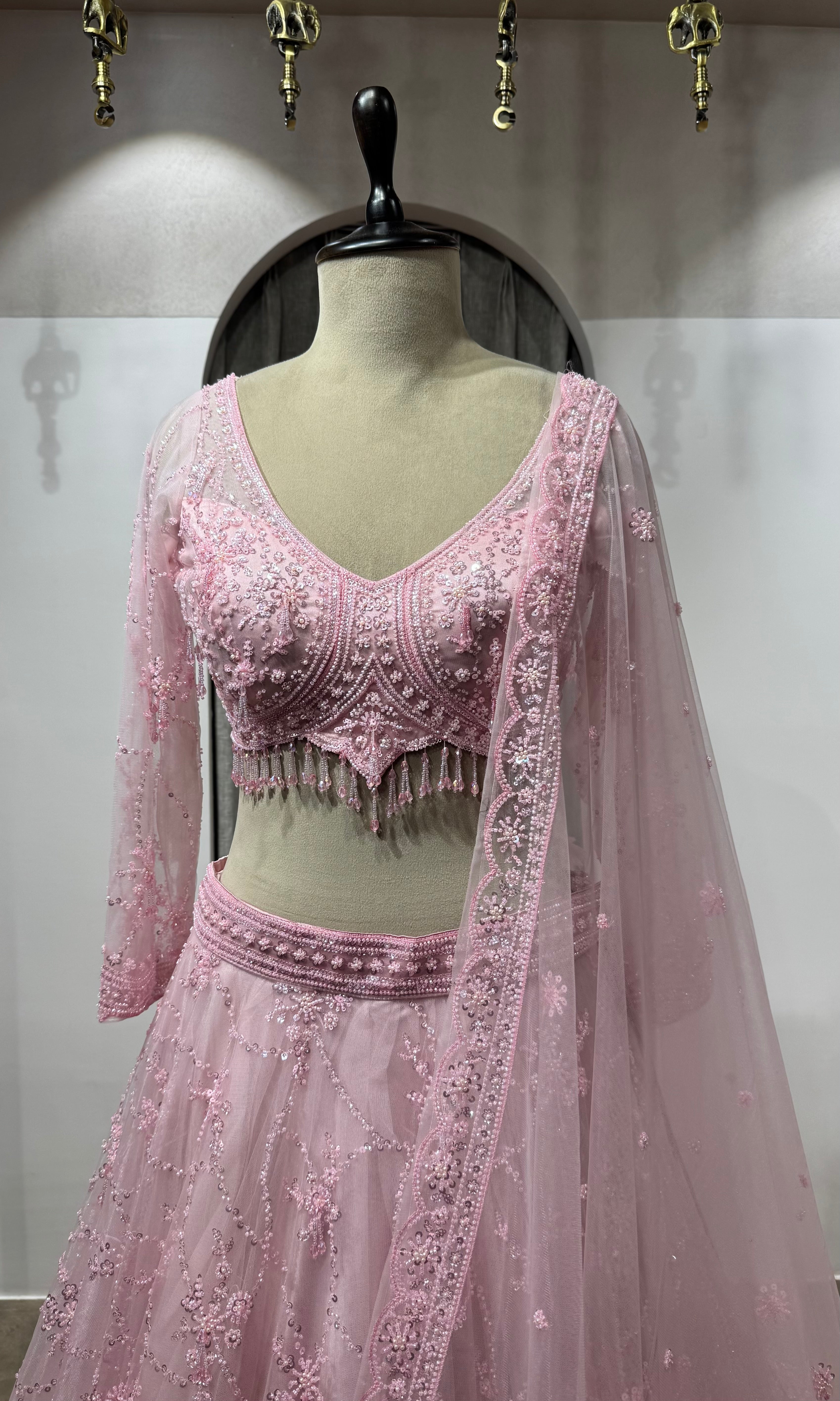 Blush Pink Embroidered Bridal Lehenga Set