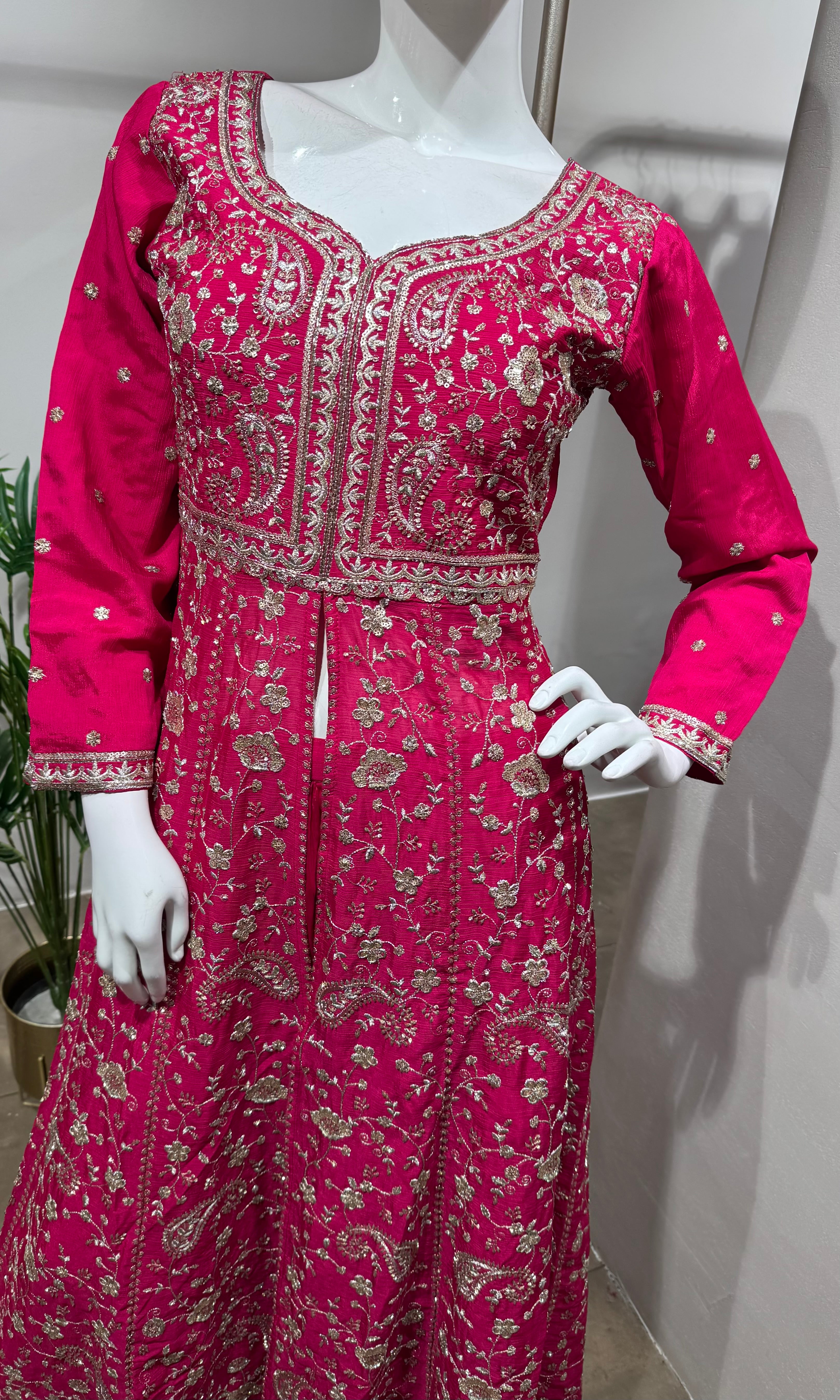Pink Embroidered Front-Slit Anarkali Set