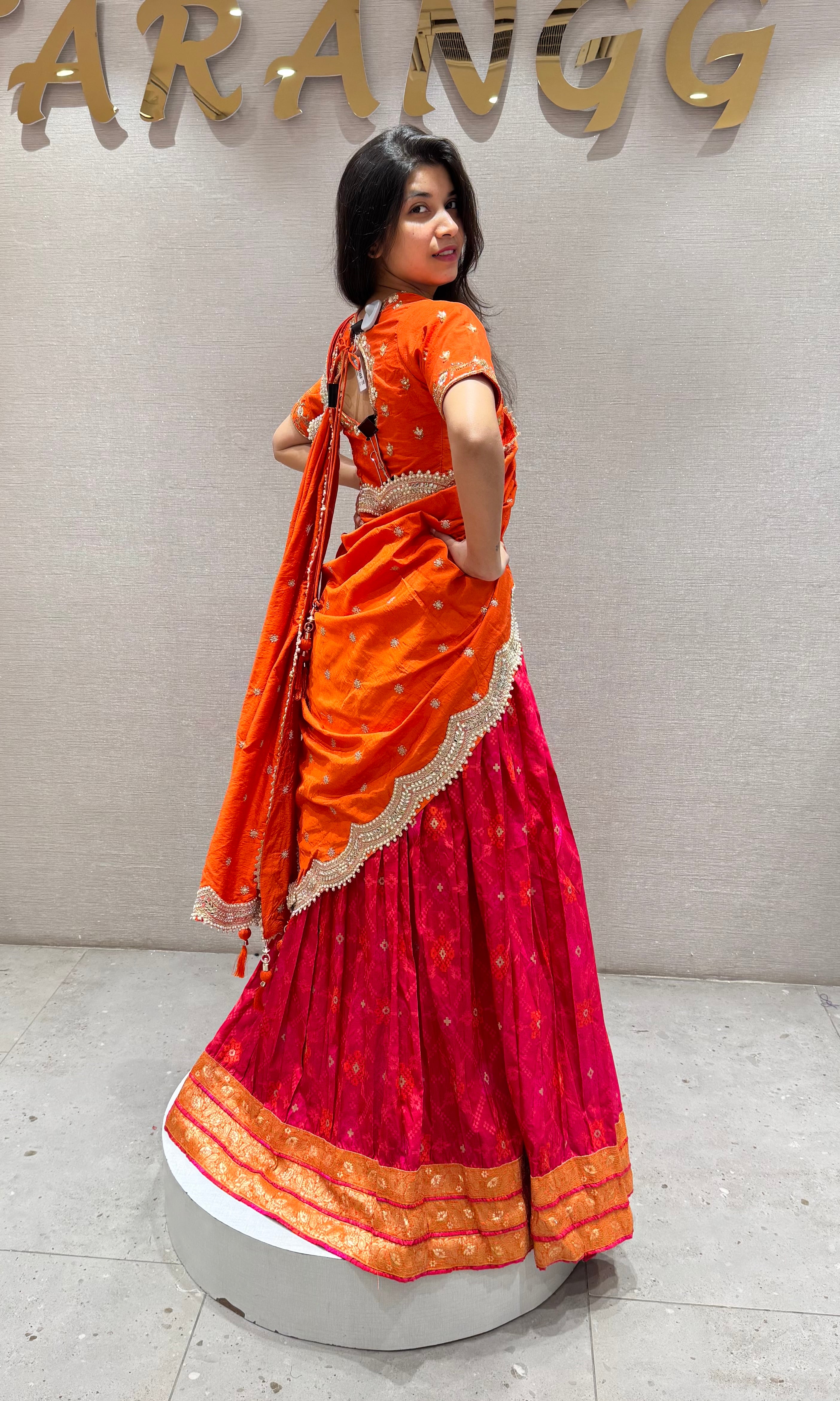 Orange golden lase embroidery lehenga