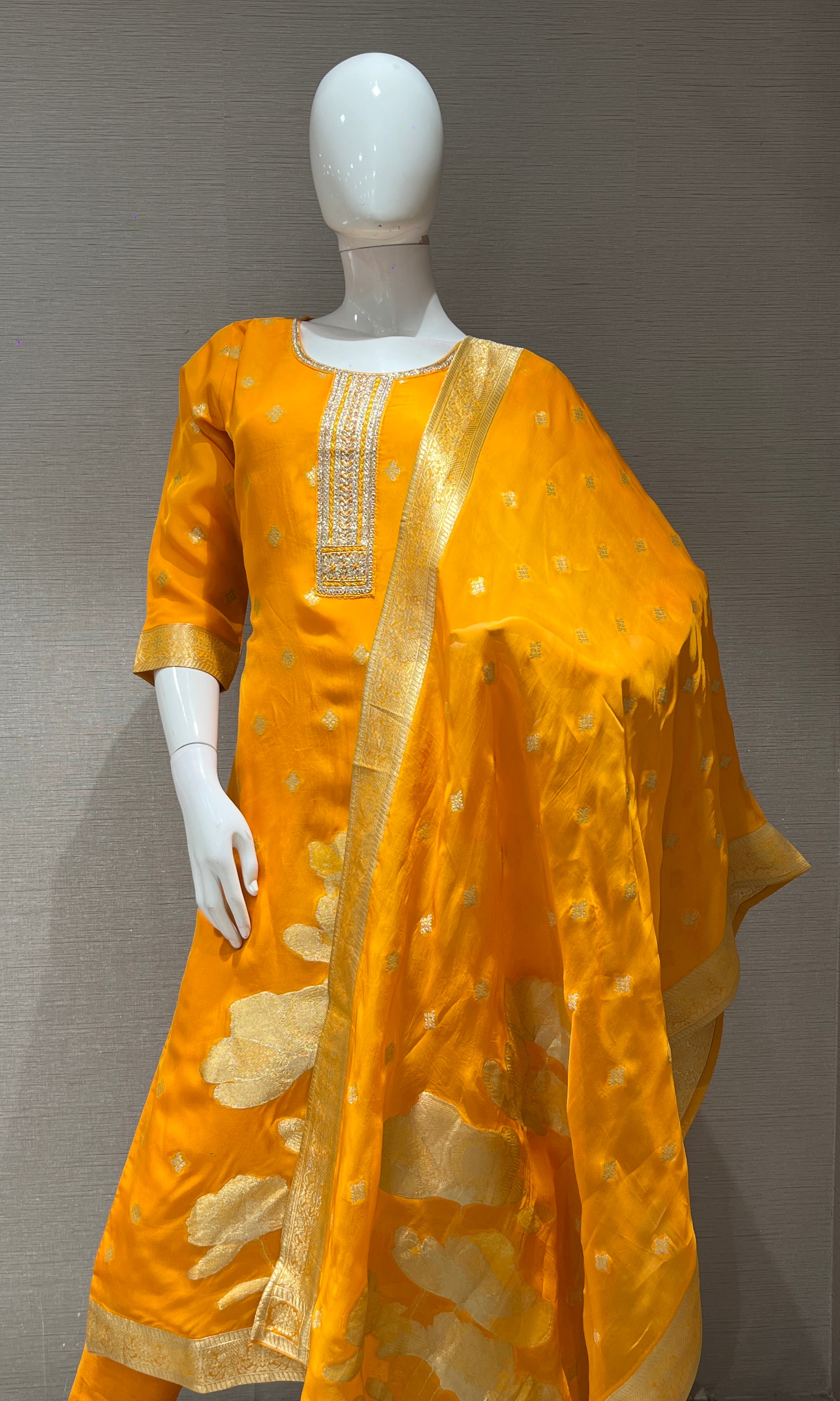 MUSTARD GOLD EMBROIDERED KURTA SET