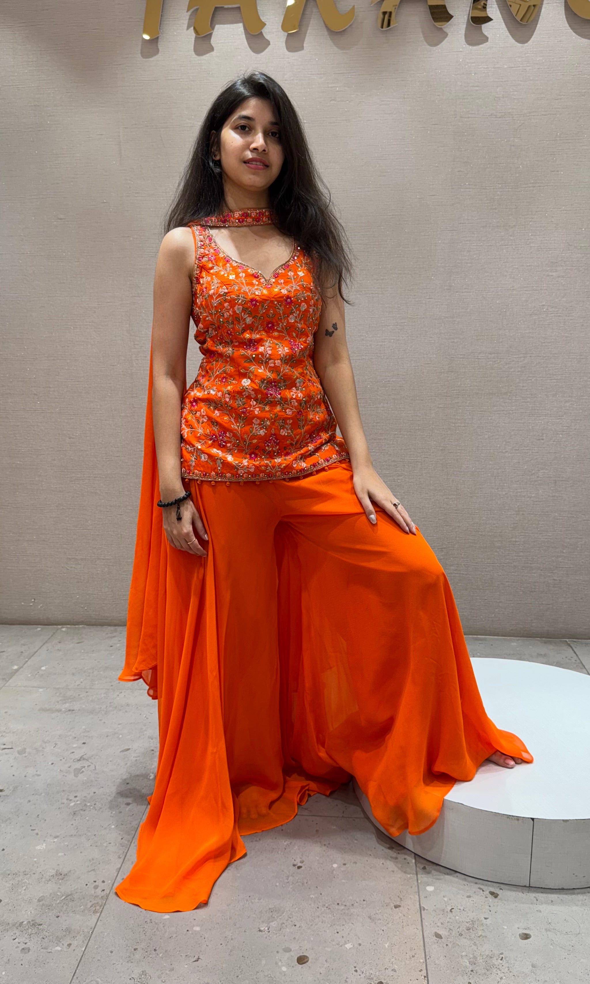 ORANGE Floral Printed Kurta Plazzo Set