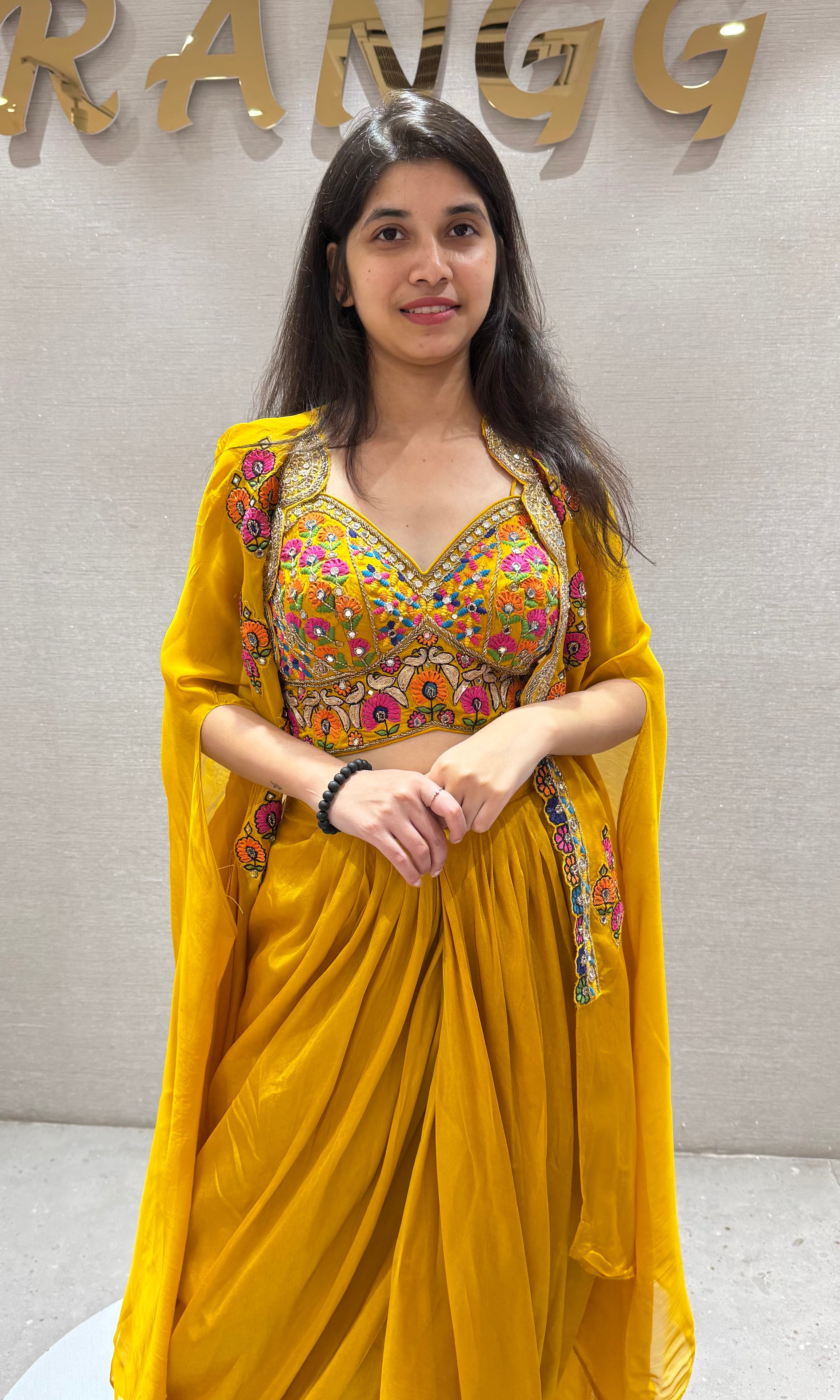 YELLOW Embroidered BLOUSE with SKIRT