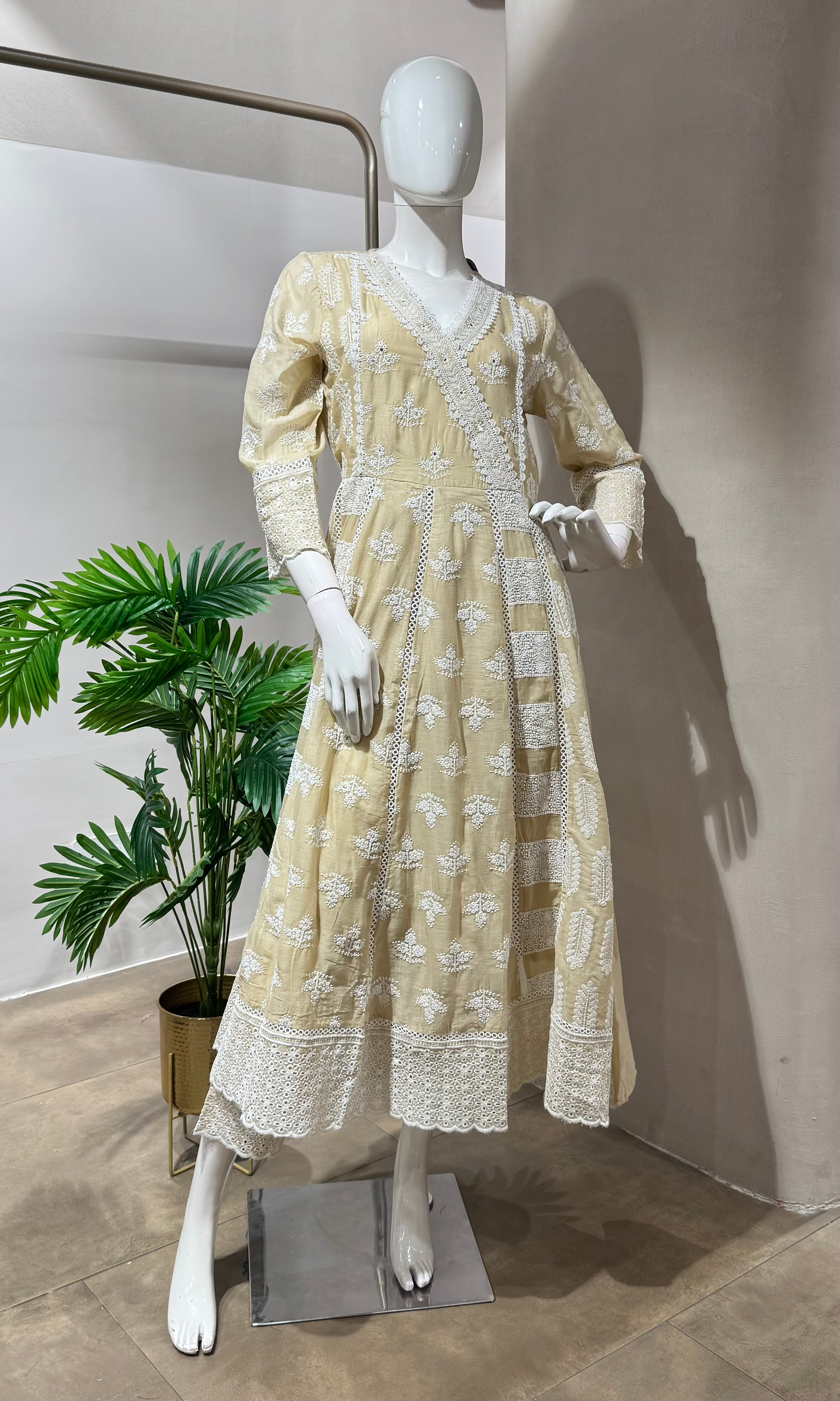 BEIGE LUCKNOWI STYLE CHIKANKARI ANARAKALI